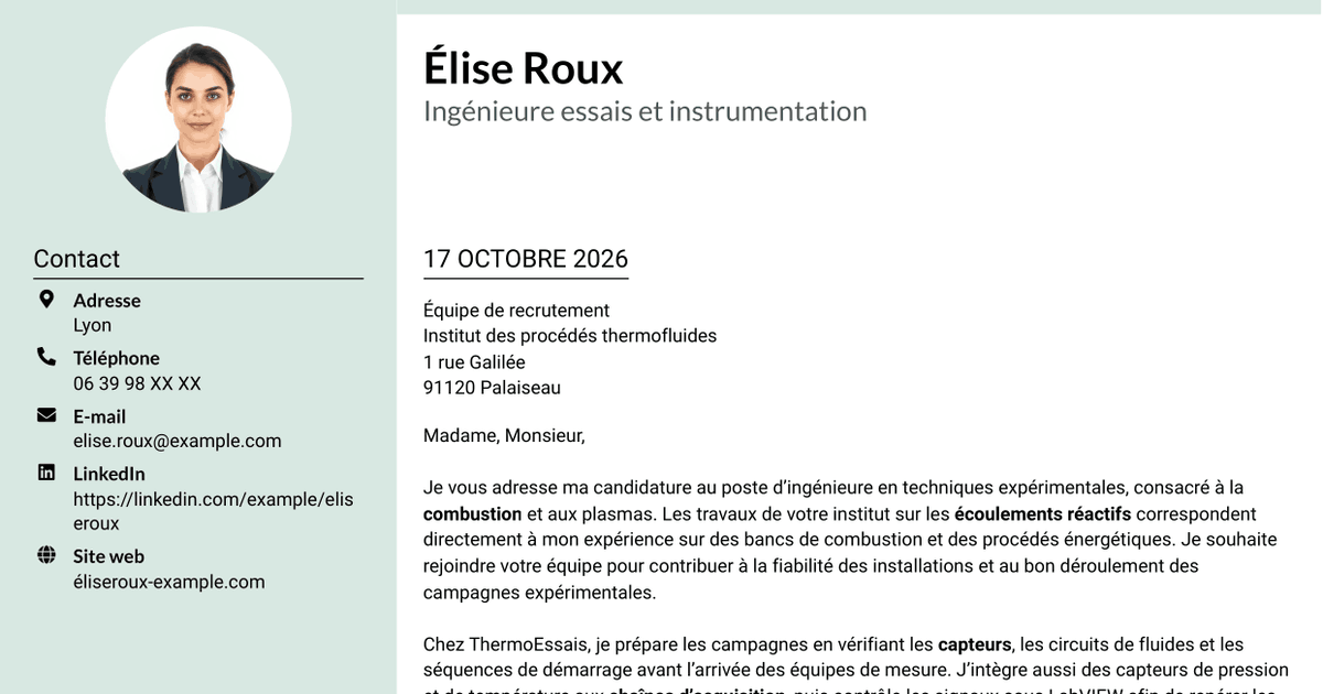 7 modèles de lettre de motivation pour Ingénieure en techniques expérimentales - Combustion et plasmas, avec exemples