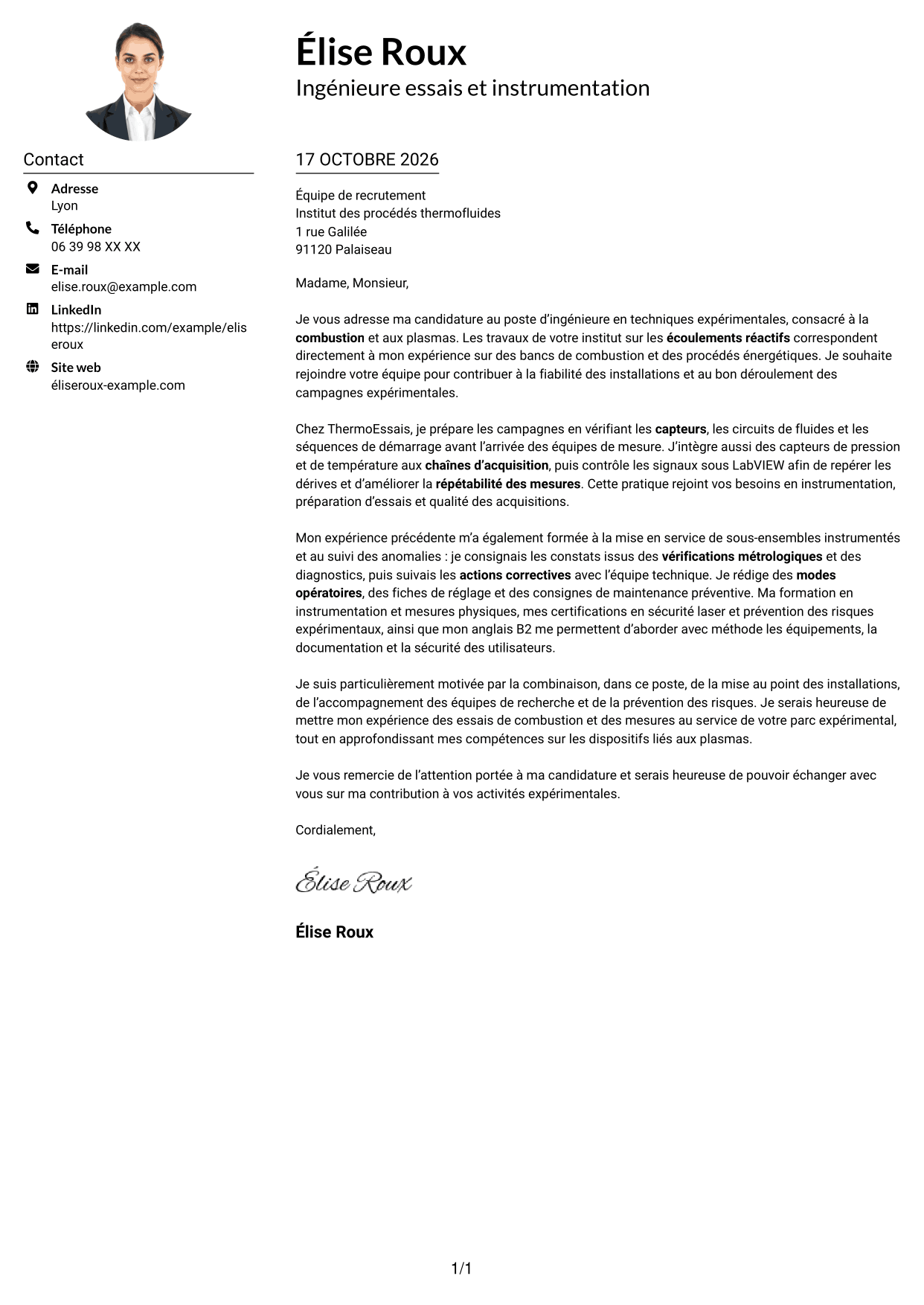 Exemple de lettre de motivation — page 1