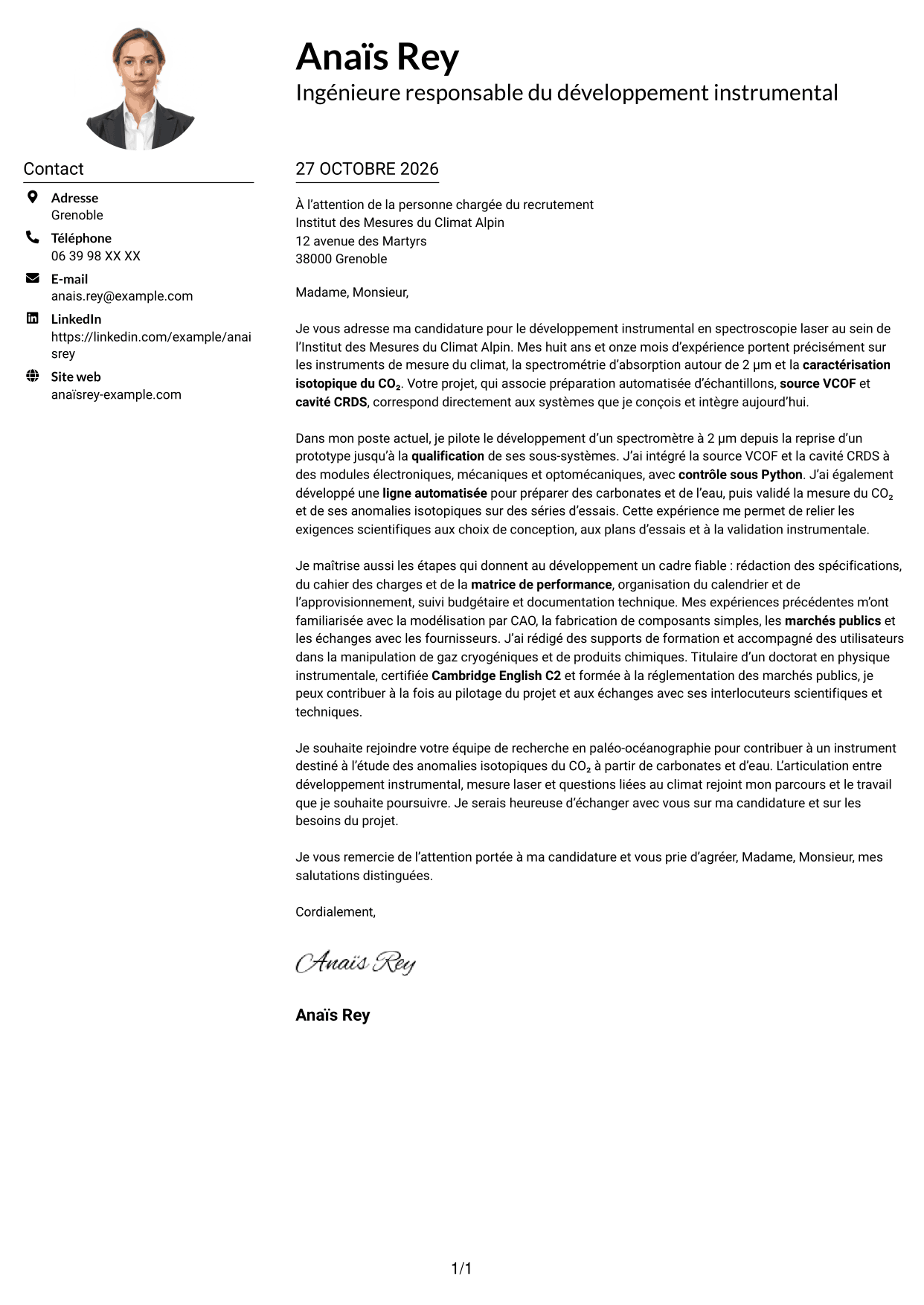 Exemple de lettre de motivation — page 1