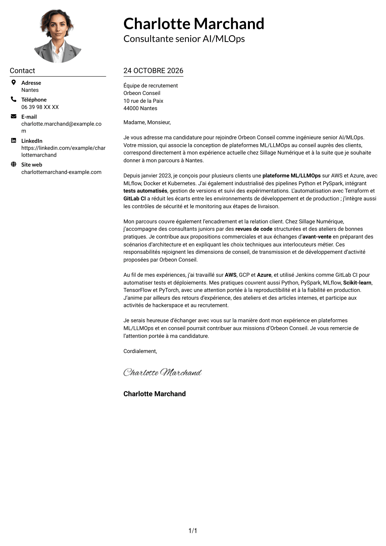 Exemple de lettre de motivation — page 1