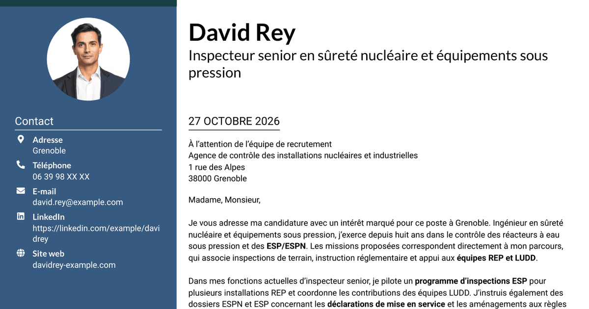 7 modèles de lettre de motivation pour Inspecteur senior en sûreté nucléaire et équipements sous pression, avec exemples