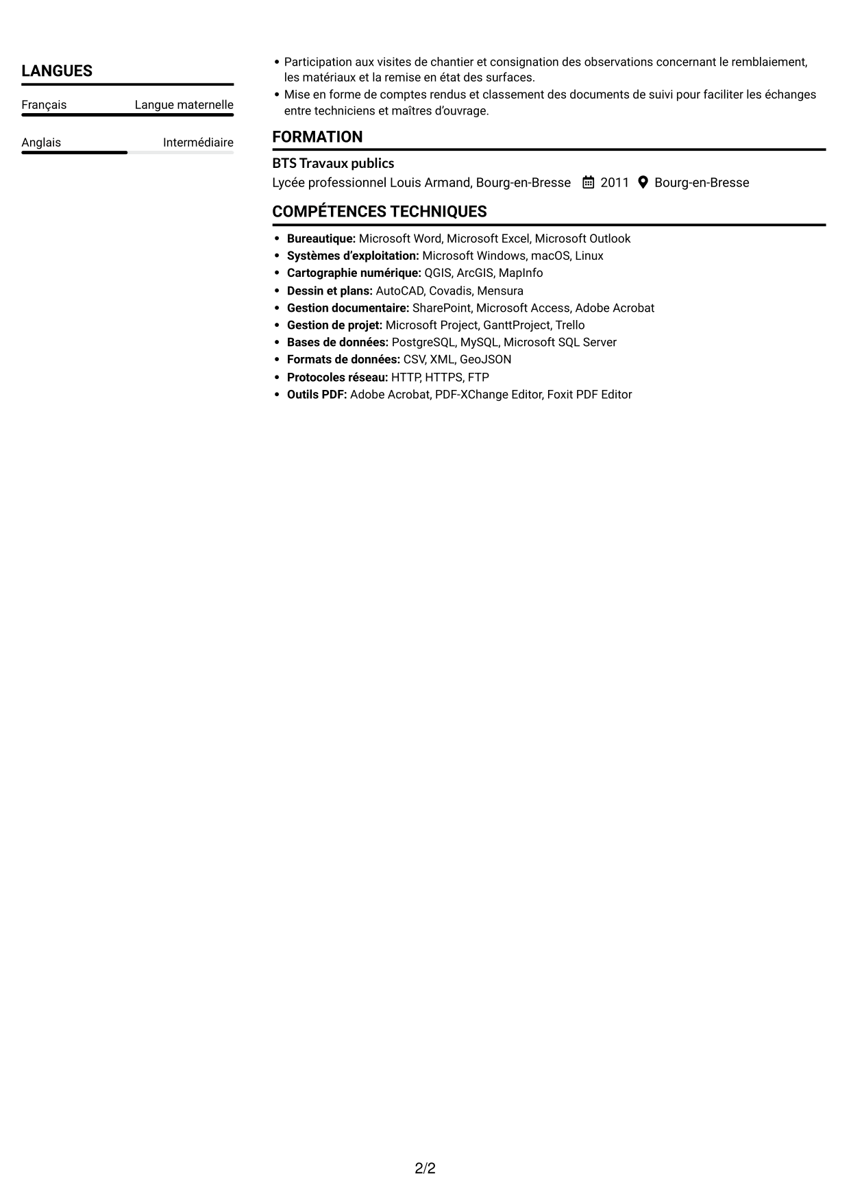CV Compact (format sobre à deux colonnes avec photo) : Instructeur de l’occupation du domaine public - Travaux de voirie, page 2