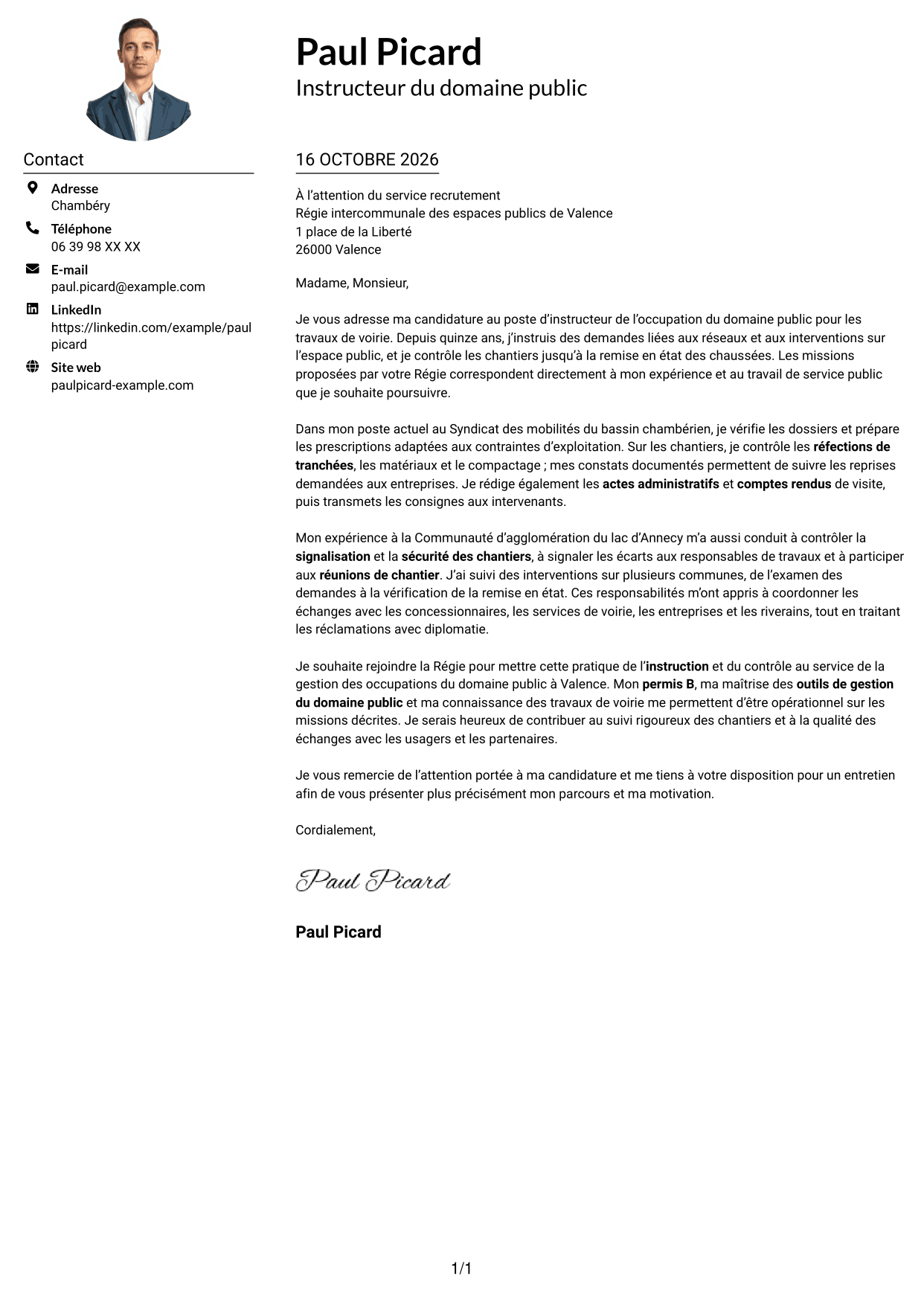 Exemple de lettre de motivation — page 1