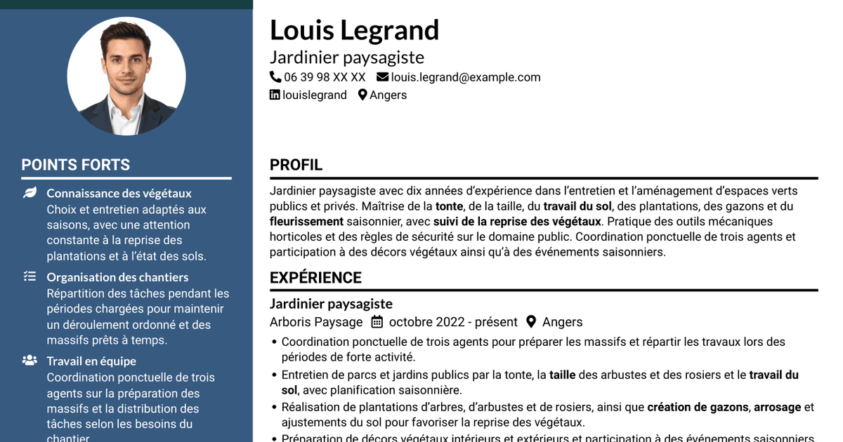 7 modèles de CV pour Jardinier paysagiste - Entretien des espaces verts, avec exemples