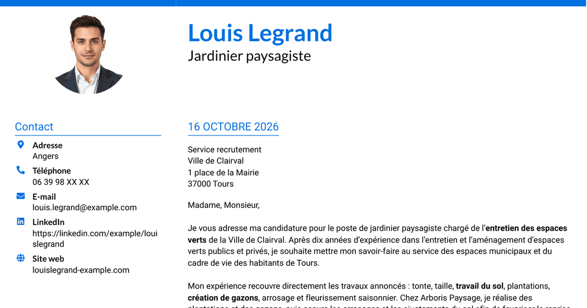 7 modèles de lettre de motivation pour Jardinier paysagiste - Entretien des espaces verts, avec exemples