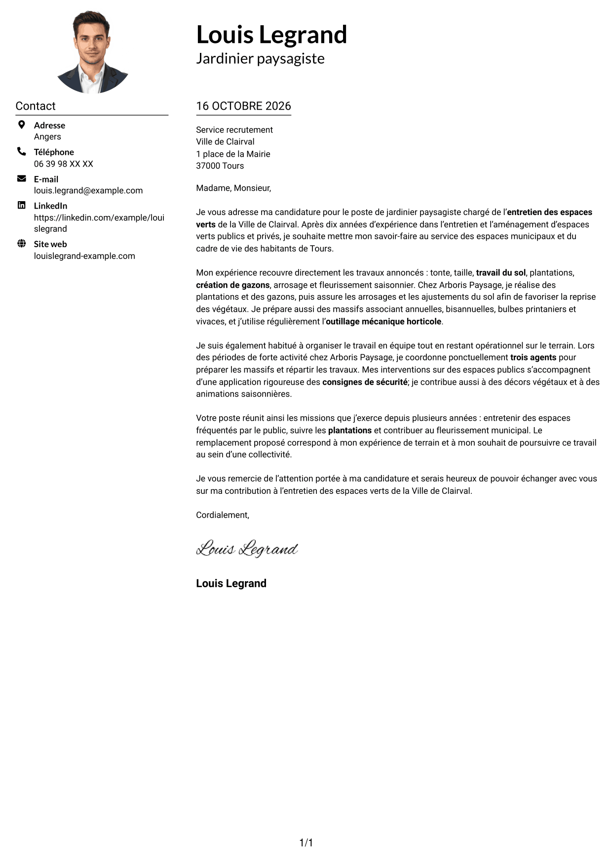 Exemple de lettre de motivation — page 1
