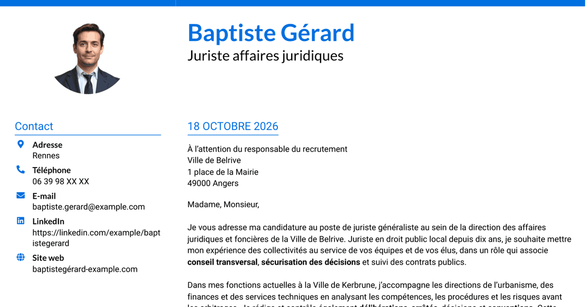 7 modèles de lettre de motivation pour Juriste généraliste - Droit des collectivités territoriales, avec exemples