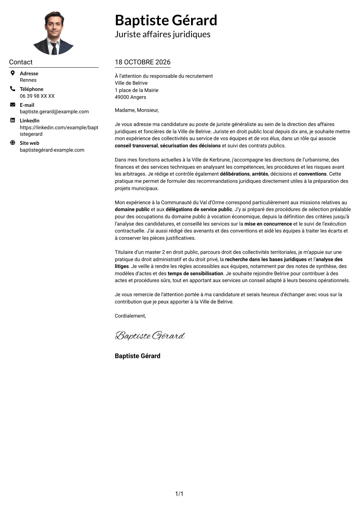Exemple de lettre de motivation — page 1