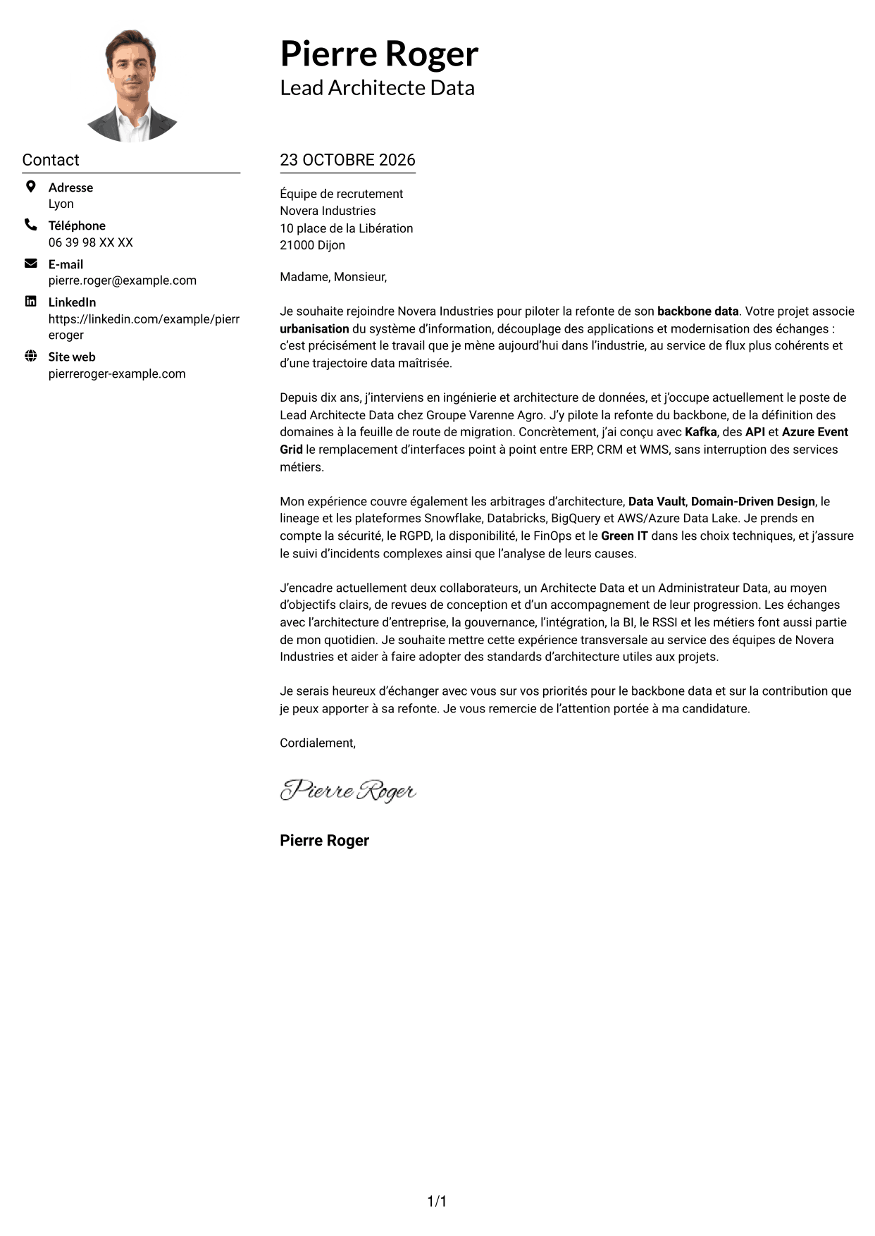 Exemple de lettre de motivation — page 1