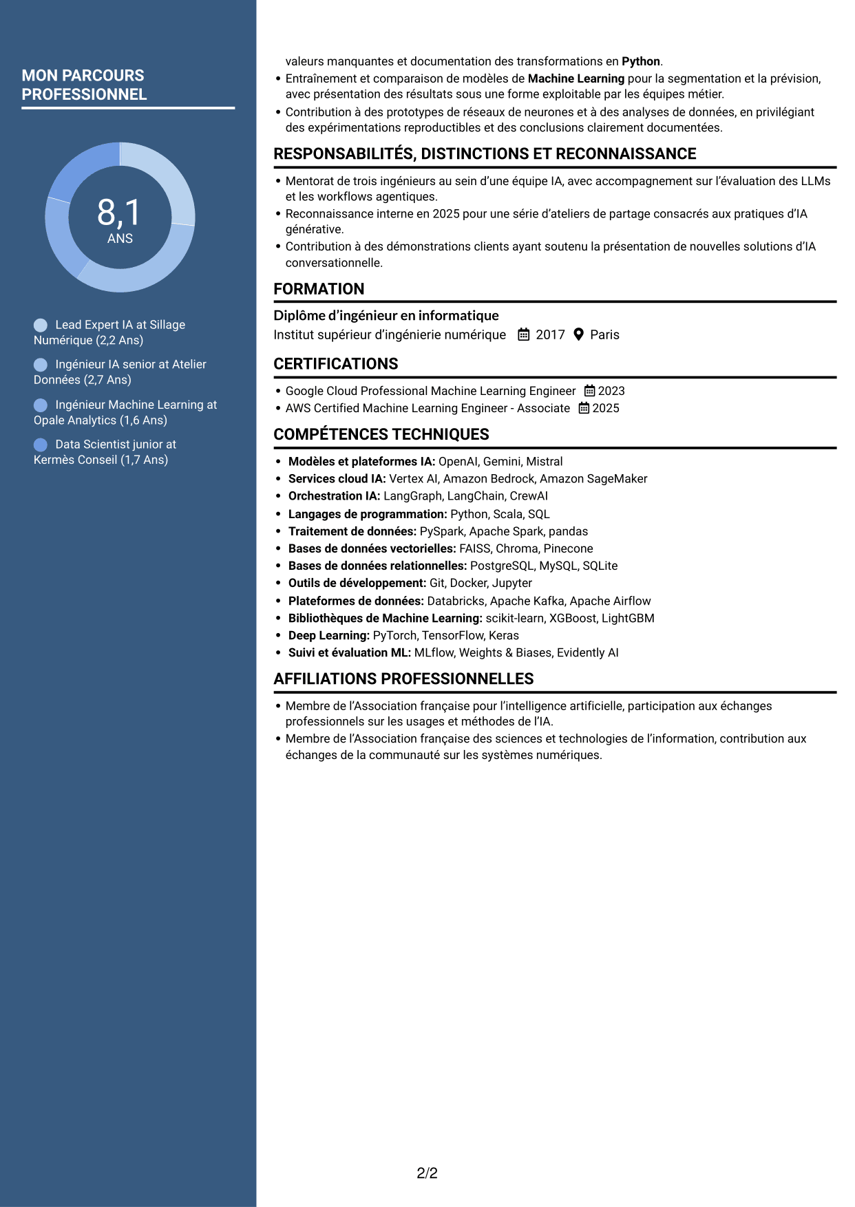 CV Élégant (format à colonne latérale colorée avec photo) : Lead Expert IA - IA générative et systèmes agentiques, page 2
