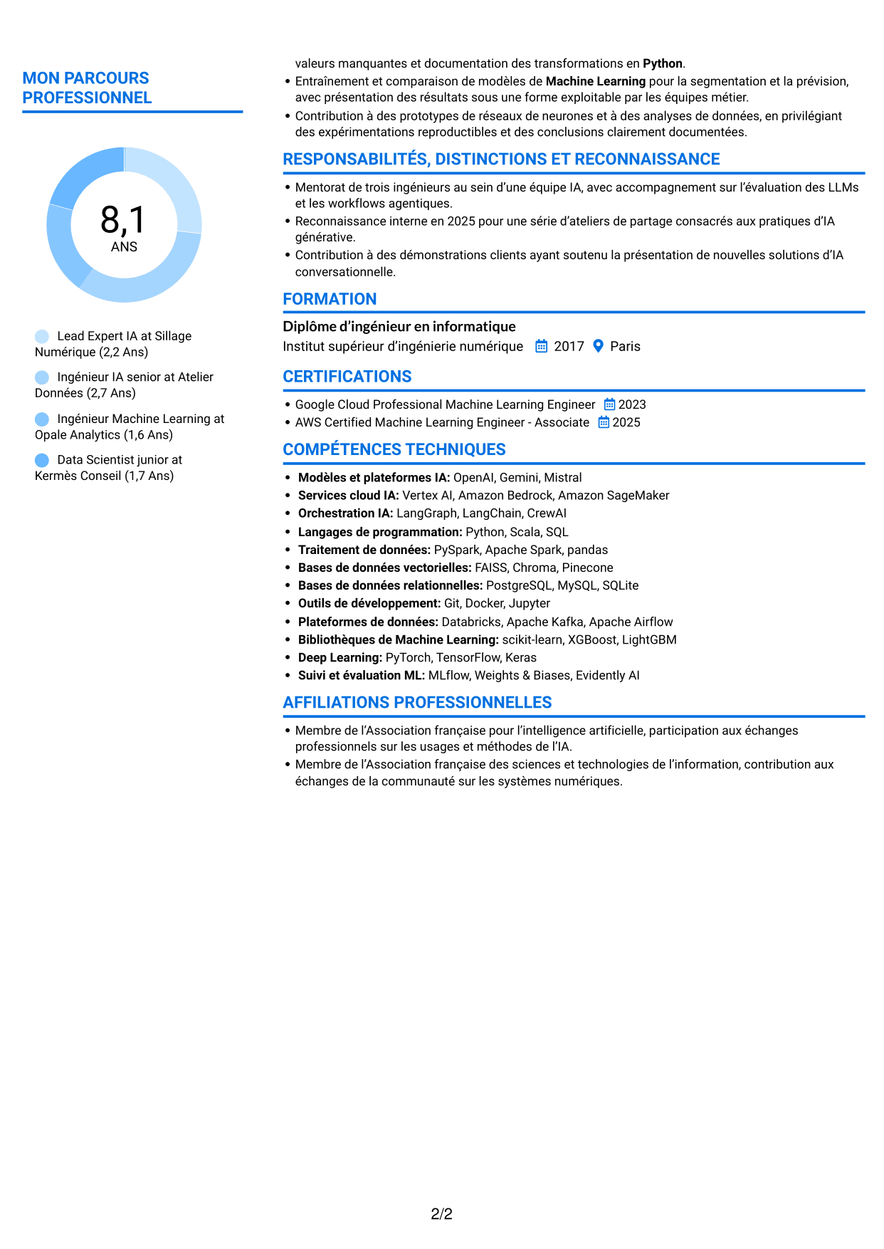 CV Audacieux (format à deux colonnes avec accents colorés et photo) : Lead Expert IA - IA générative et systèmes agentiques, page 2