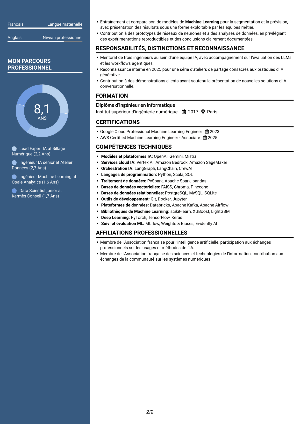 CV Signature (format à colonne latérale colorée avec grande photo) : Lead Expert IA - IA générative et systèmes agentiques, page 2