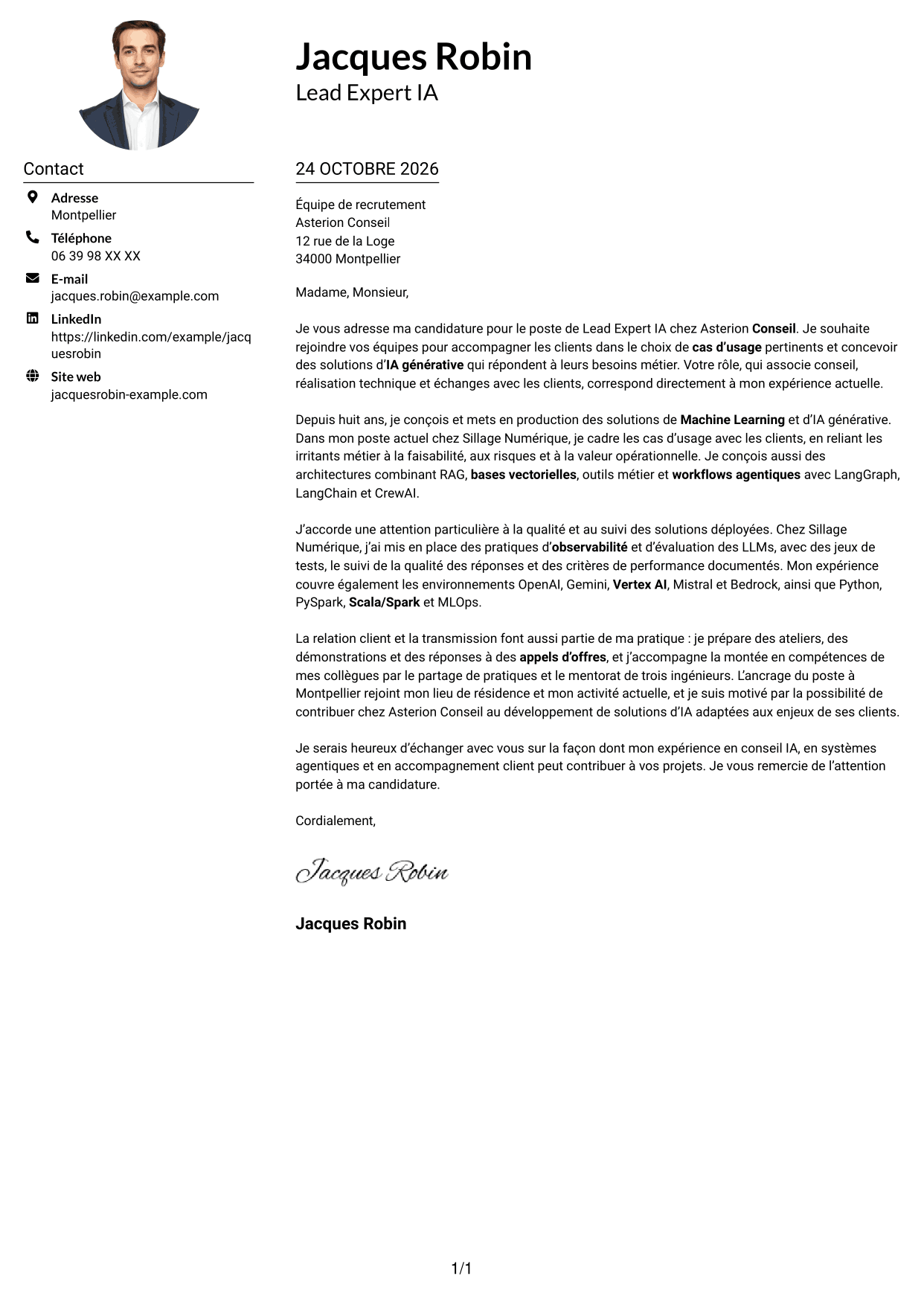 Exemple de lettre de motivation — page 1