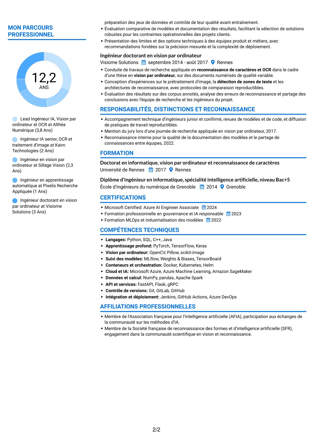 CV Audacieux (format à deux colonnes avec accents colorés et photo) : Lead Ingénieur IA - Vision par ordinateur et OCR, page 2