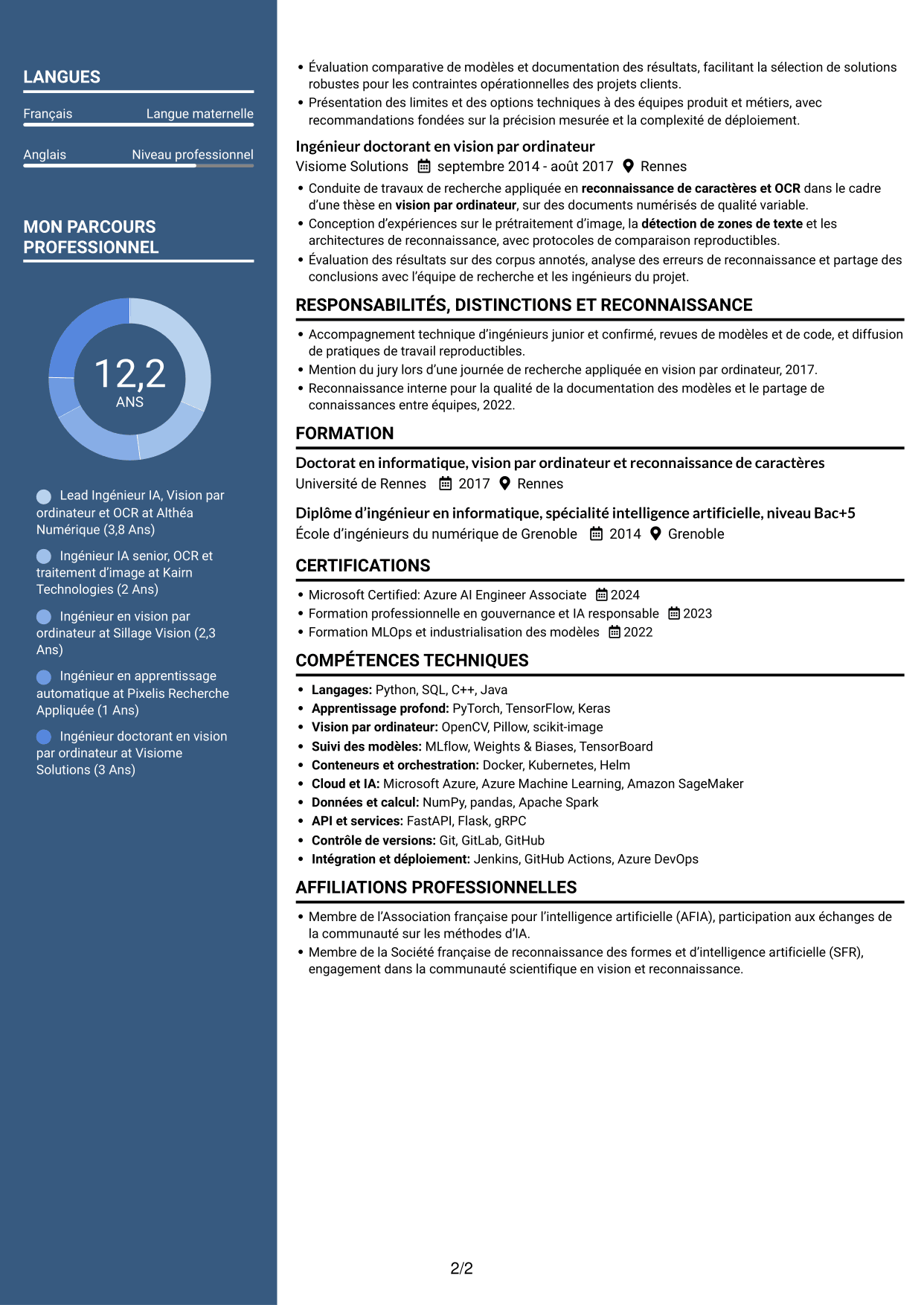 CV Signature (format à colonne latérale colorée avec grande photo) : Lead Ingénieur IA - Vision par ordinateur et OCR, page 2