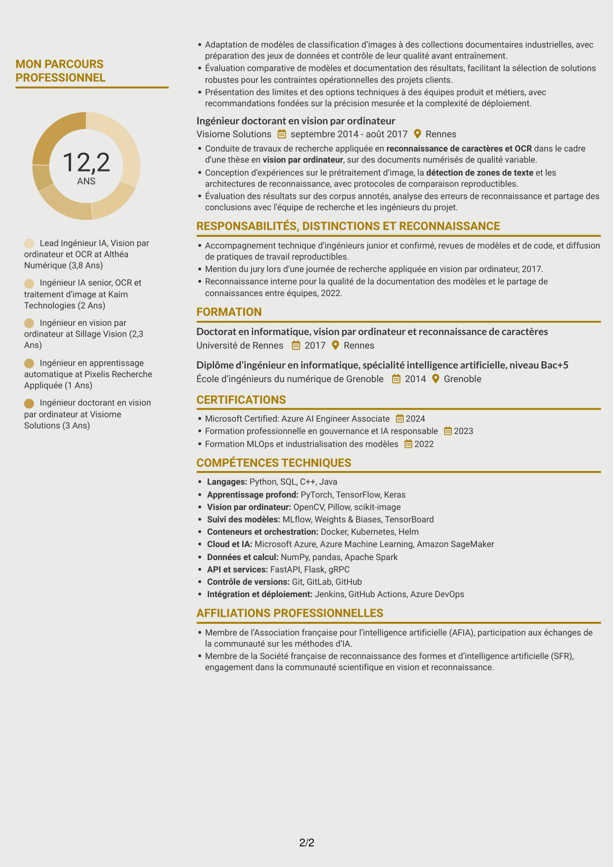 CV Dynamique (format à deux colonnes avec icônes) : Lead Ingénieur IA - Vision par ordinateur et OCR, page 2