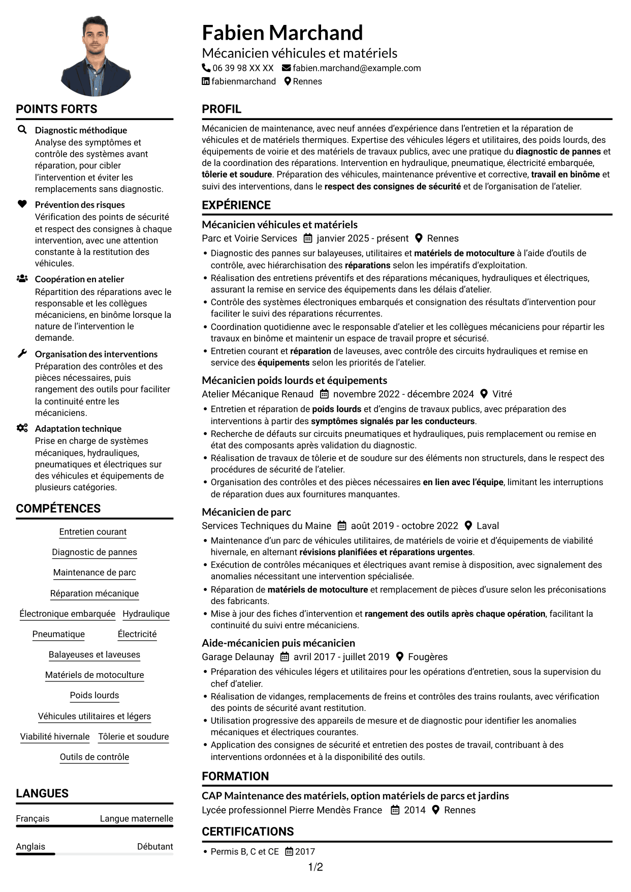 Exemple de CV — page 1