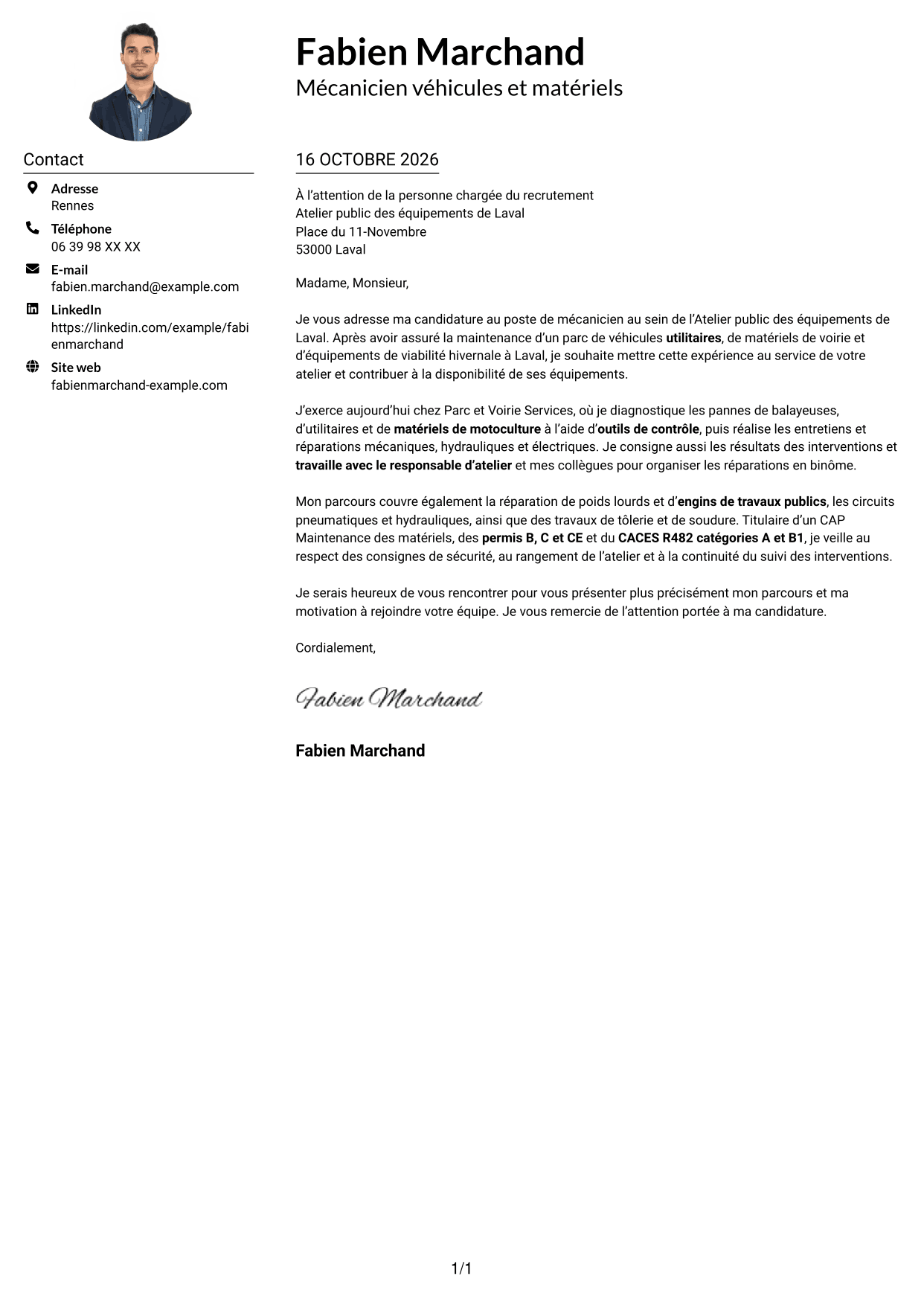 Exemple de lettre de motivation — page 1