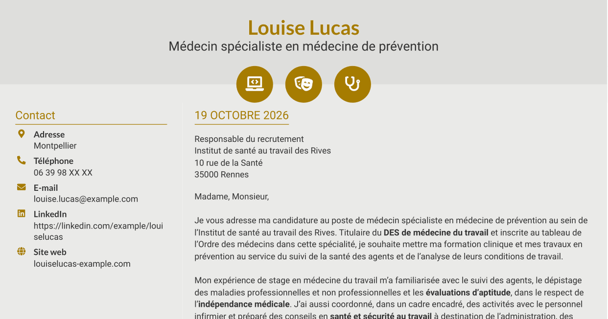 7 modèles de lettre de motivation pour Médecin spécialiste en médecine de prévention, avec exemples