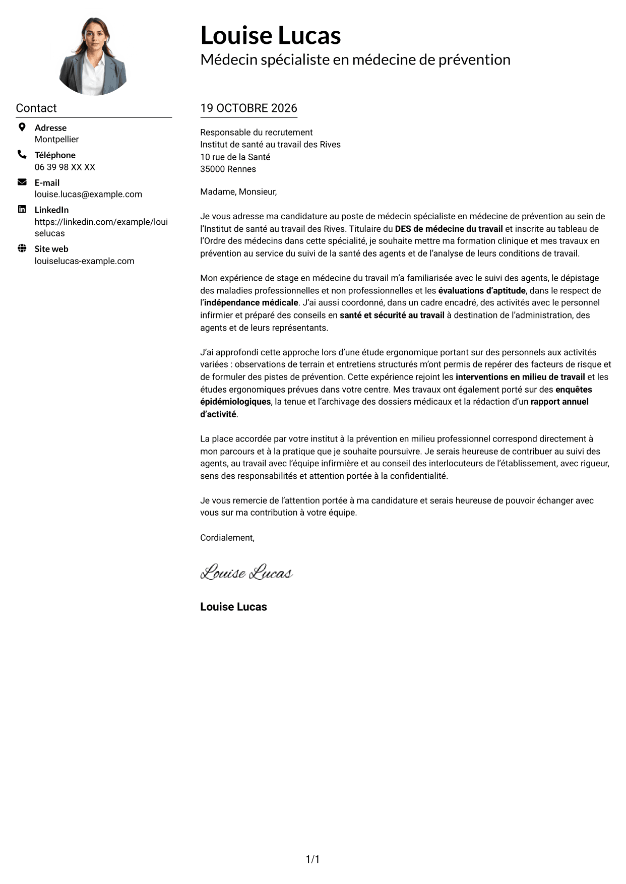 Exemple de lettre de motivation — page 1