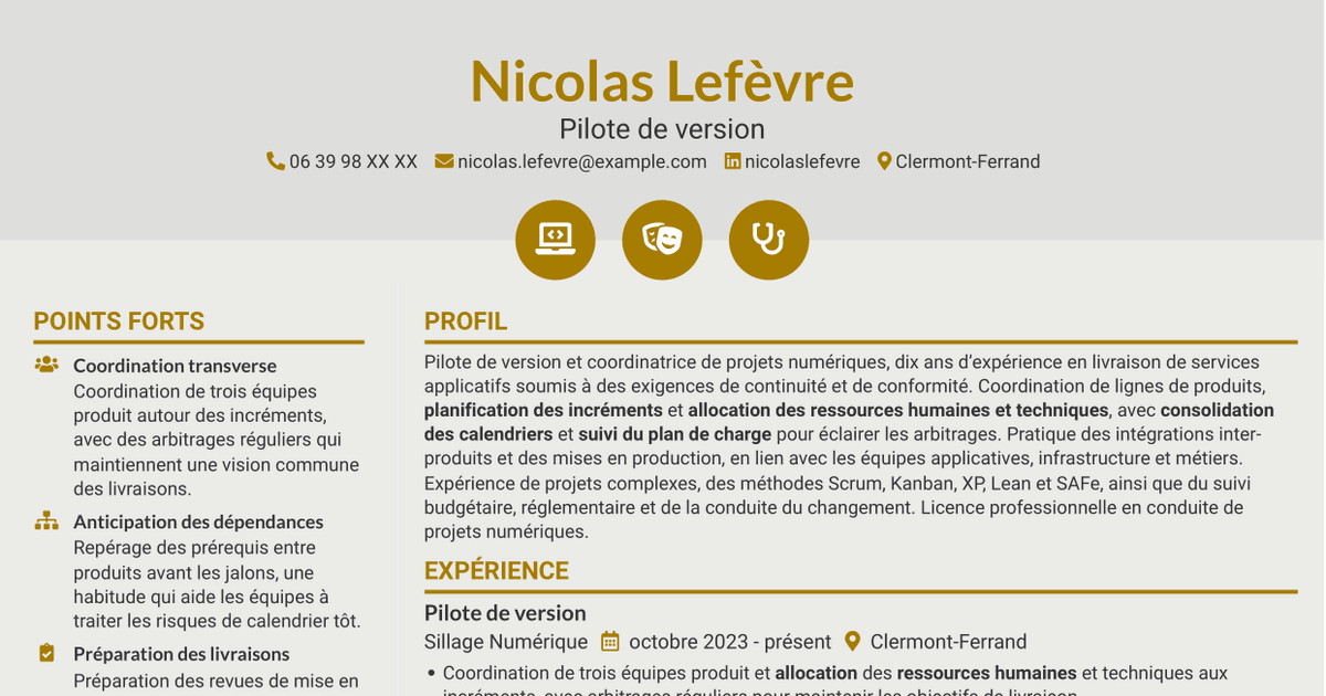 7 modèles de CV pour Pilote de version - Coordination des mises en production, avec exemples