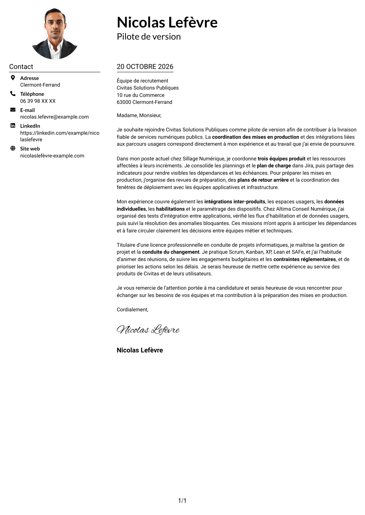 Exemple de lettre de motivation — page 1