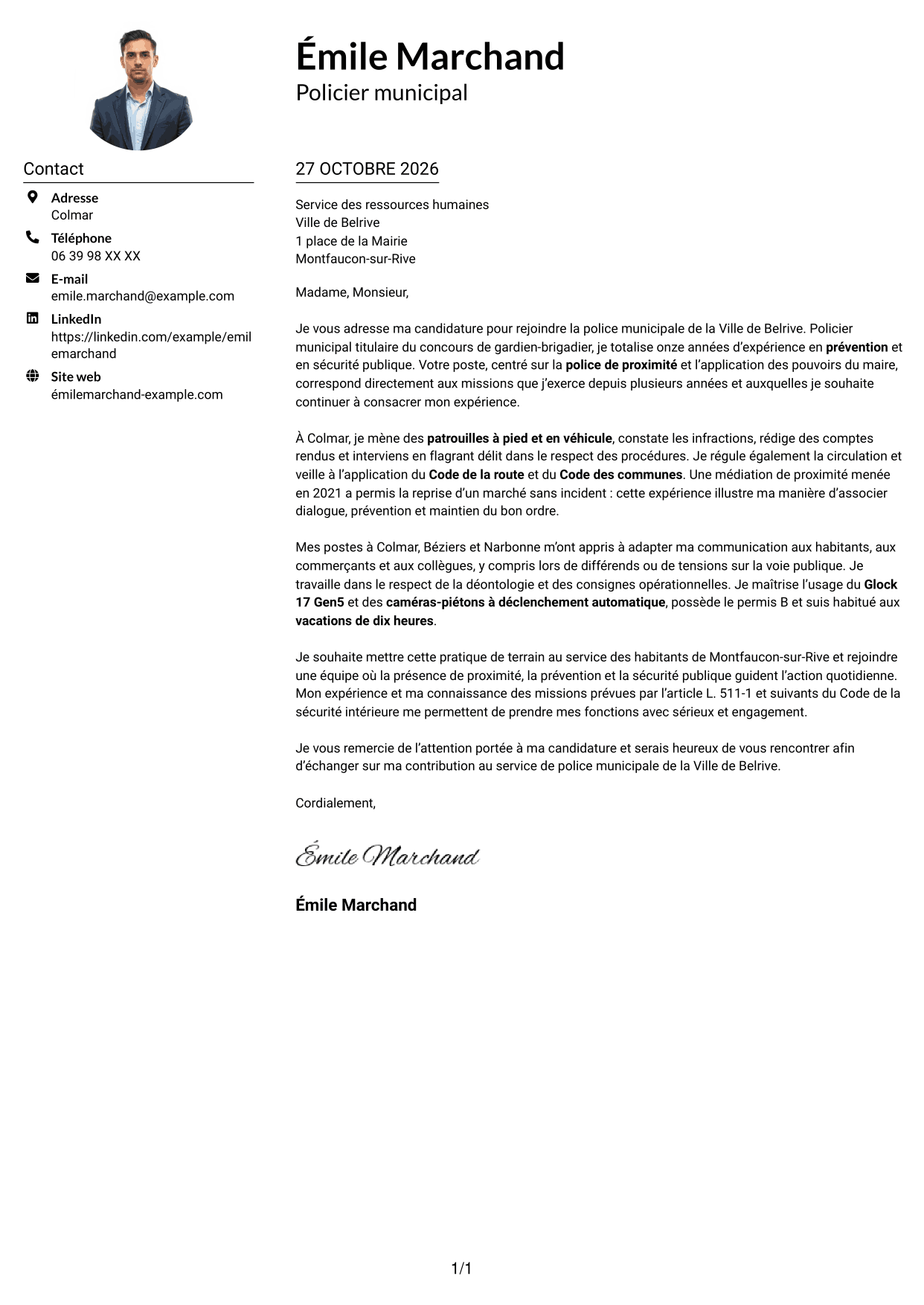 Exemple de lettre de motivation — page 1