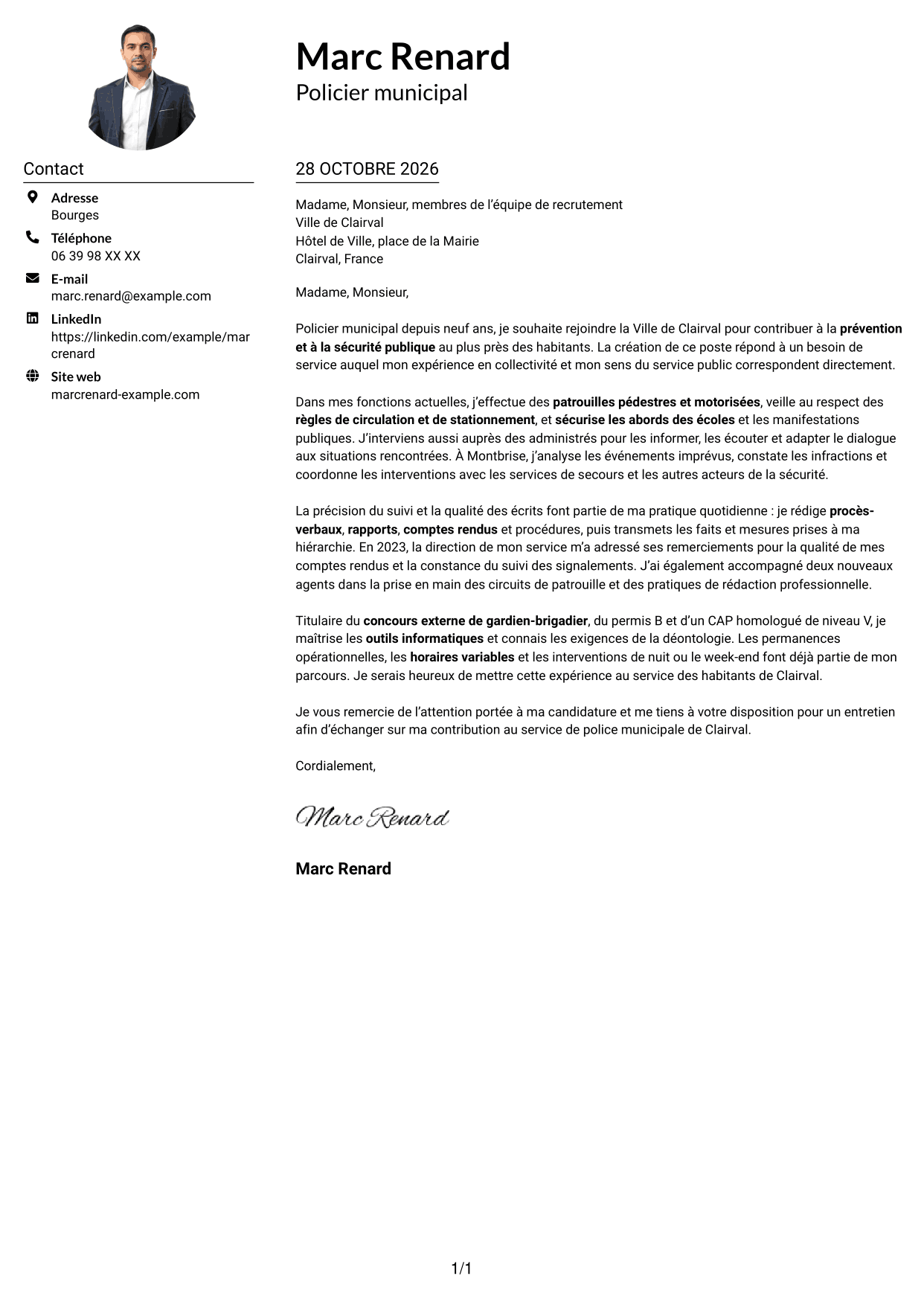 Exemple de lettre de motivation — page 1