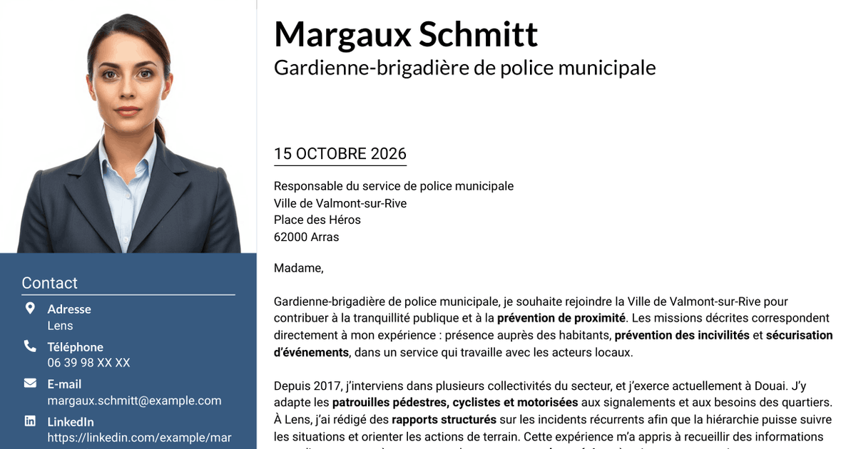 7 modèles de lettre de motivation pour Policier municipal - Prévention et tranquillité publique, avec exemples