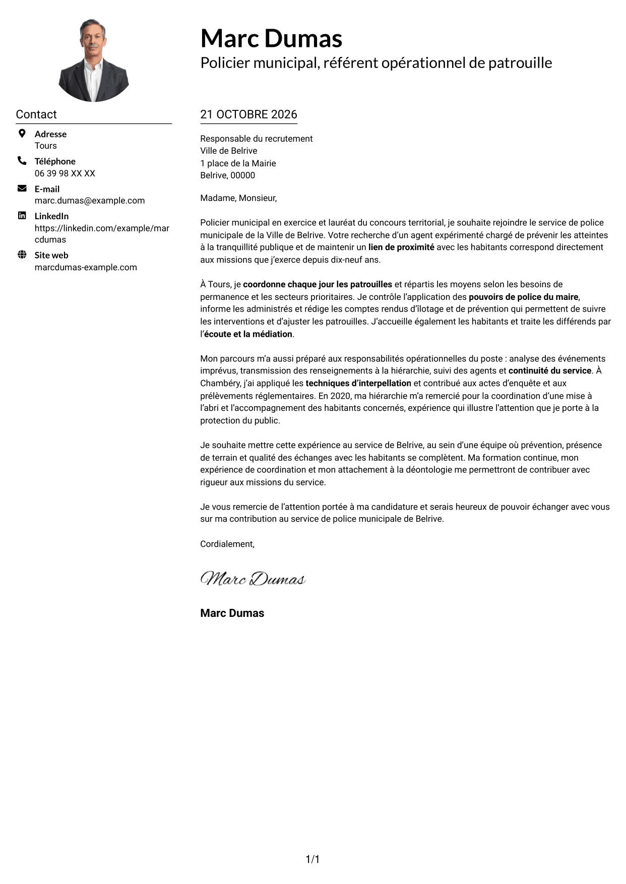 Exemple de lettre de motivation — page 1