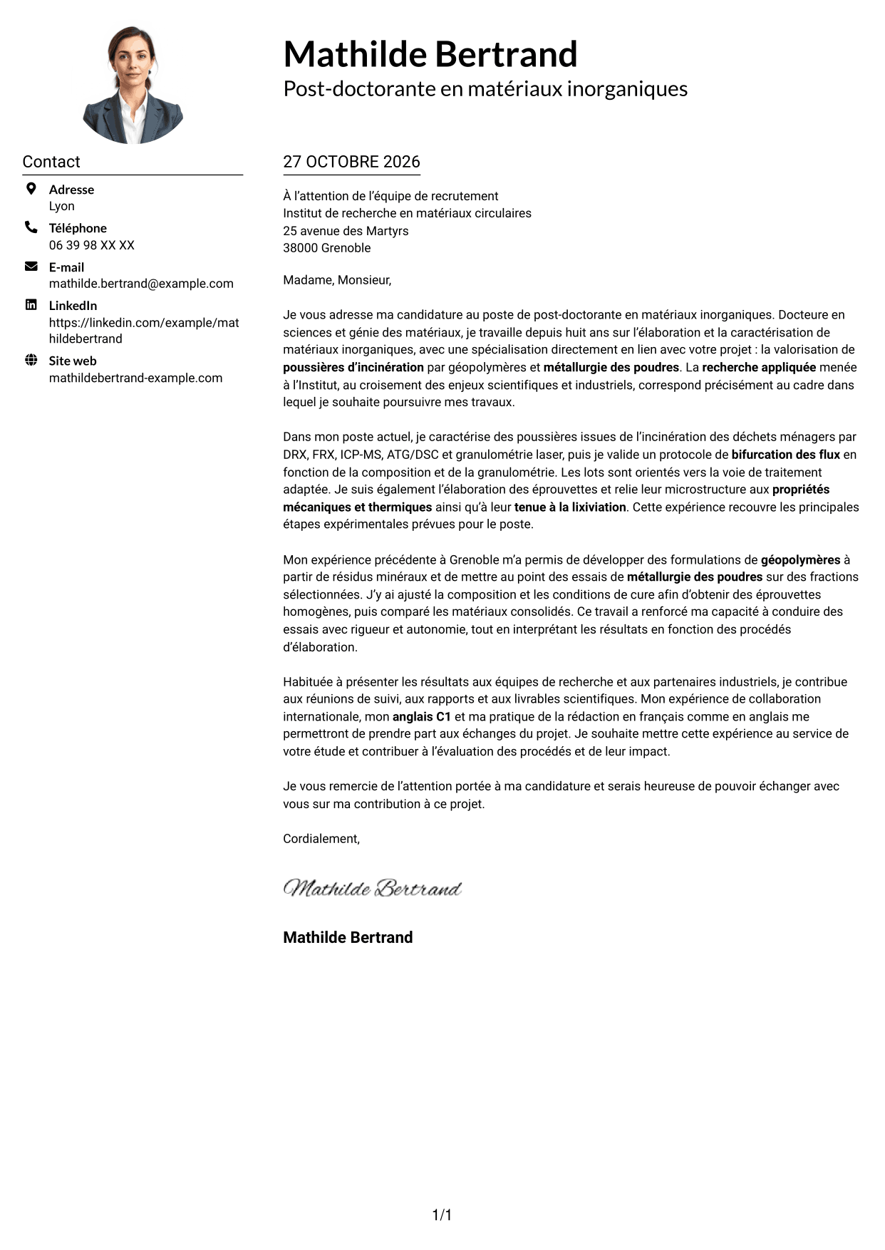 Exemple de lettre de motivation — page 1