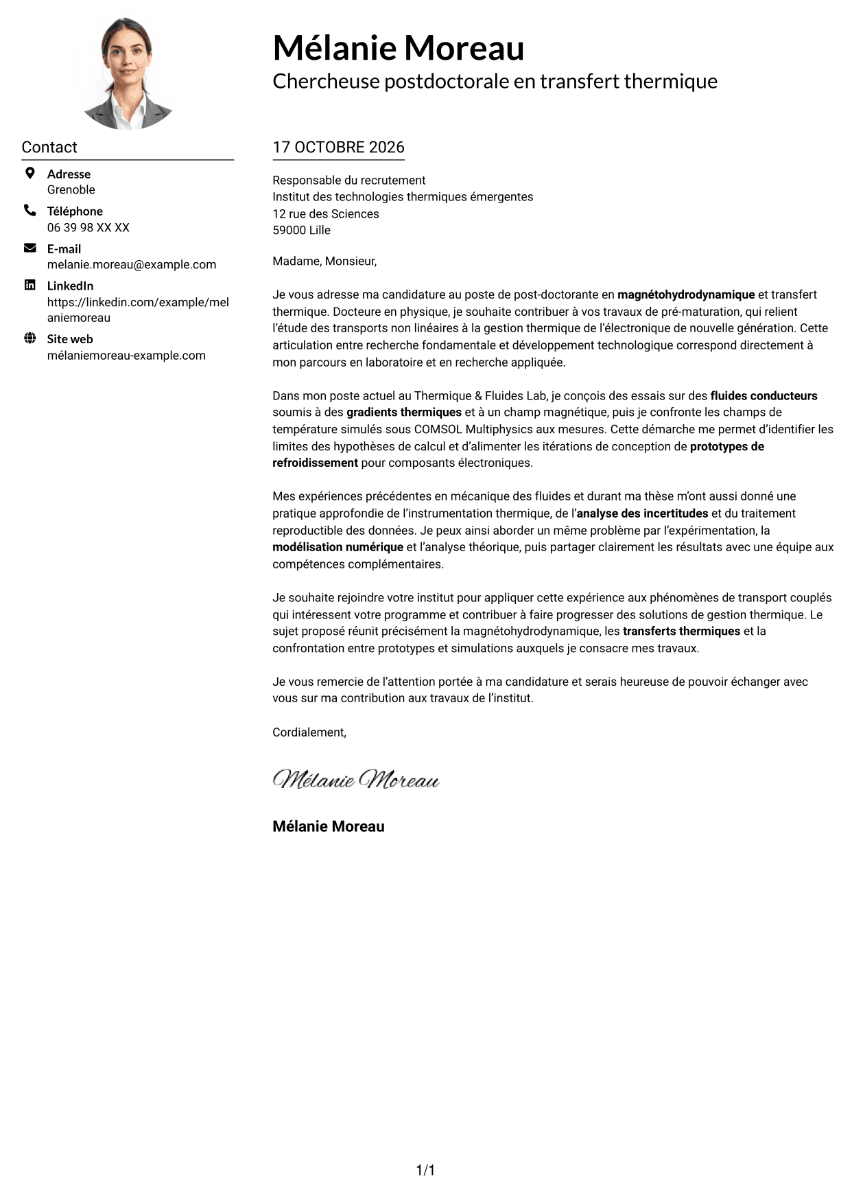 Exemple de lettre de motivation — page 1