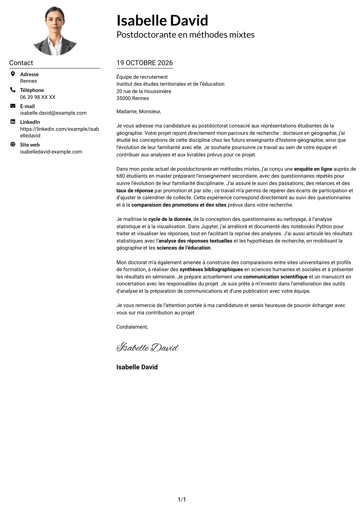 Exemple de lettre de motivation — page 1