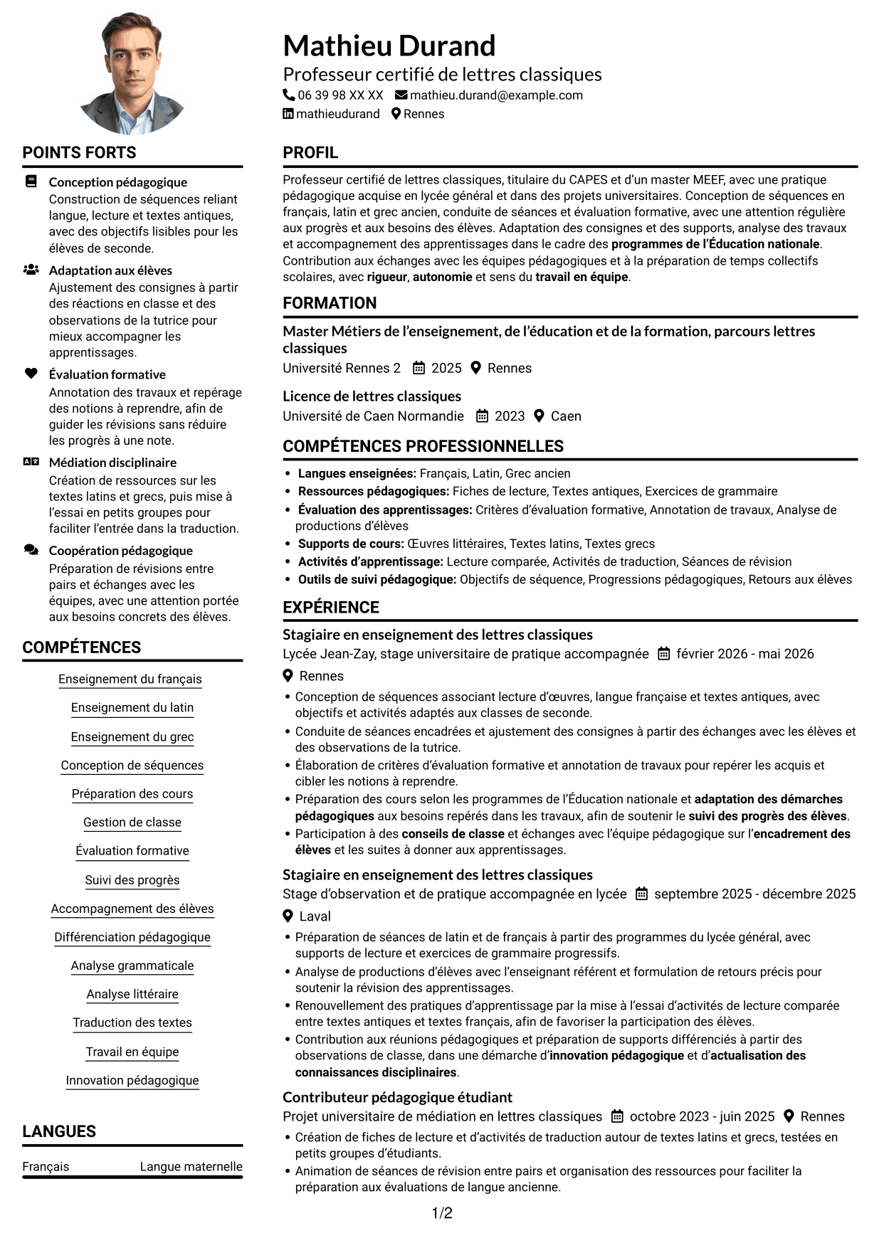 Exemple de CV — page 1