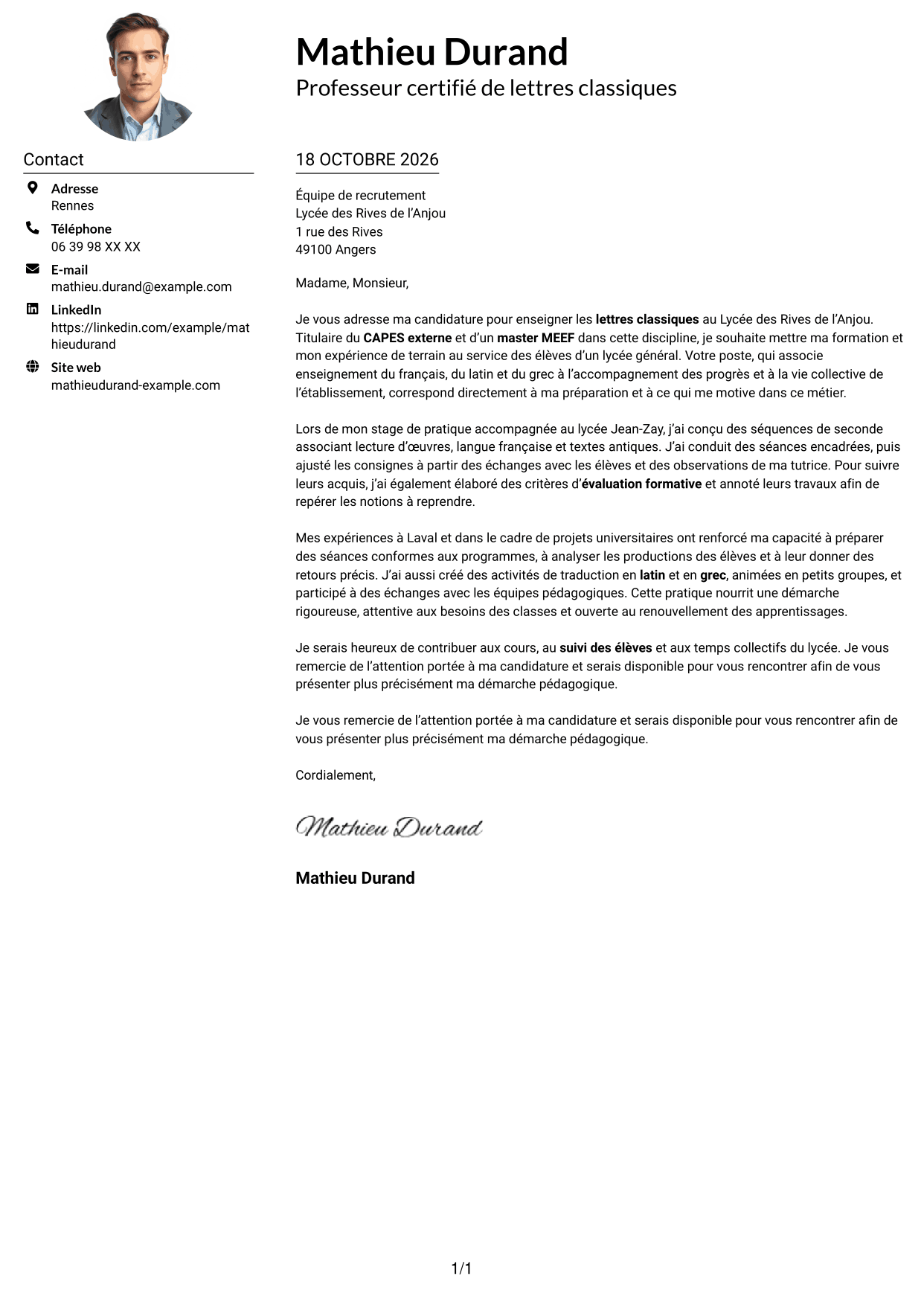 Exemple de lettre de motivation — page 1