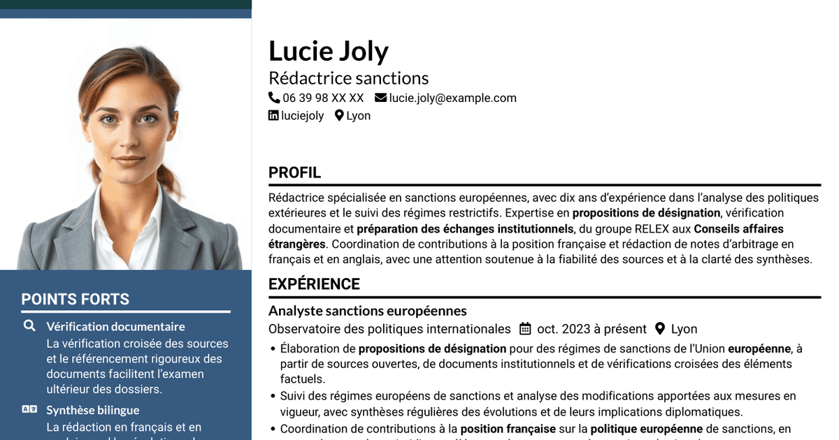 7 modèles de CV pour Rédacteur sanctions, avec exemples