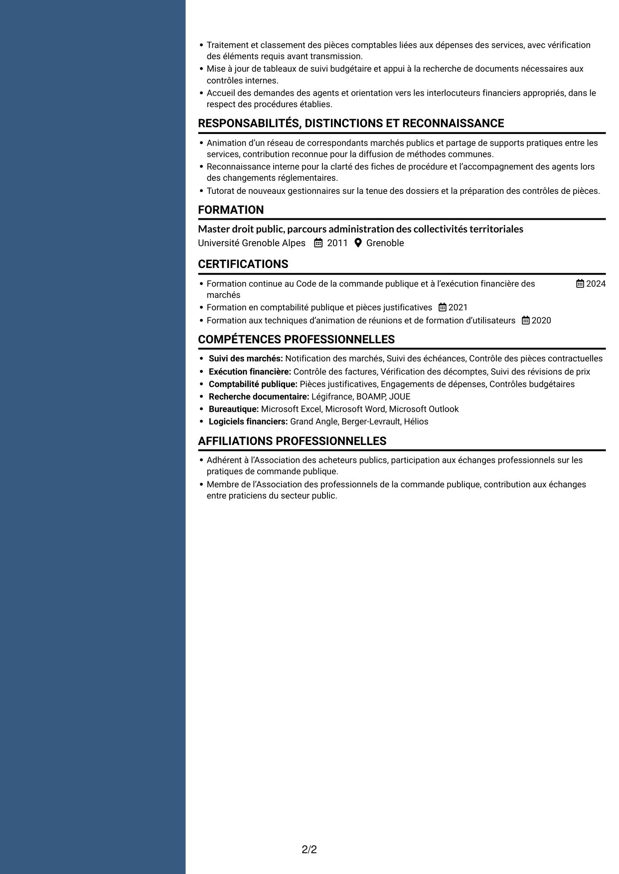 CV Signature (format à colonne latérale colorée avec grande photo) : Référent commande publique, page 2