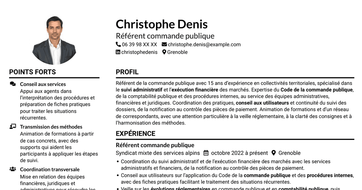 7 modèles de CV pour Référent commande publique, avec exemples