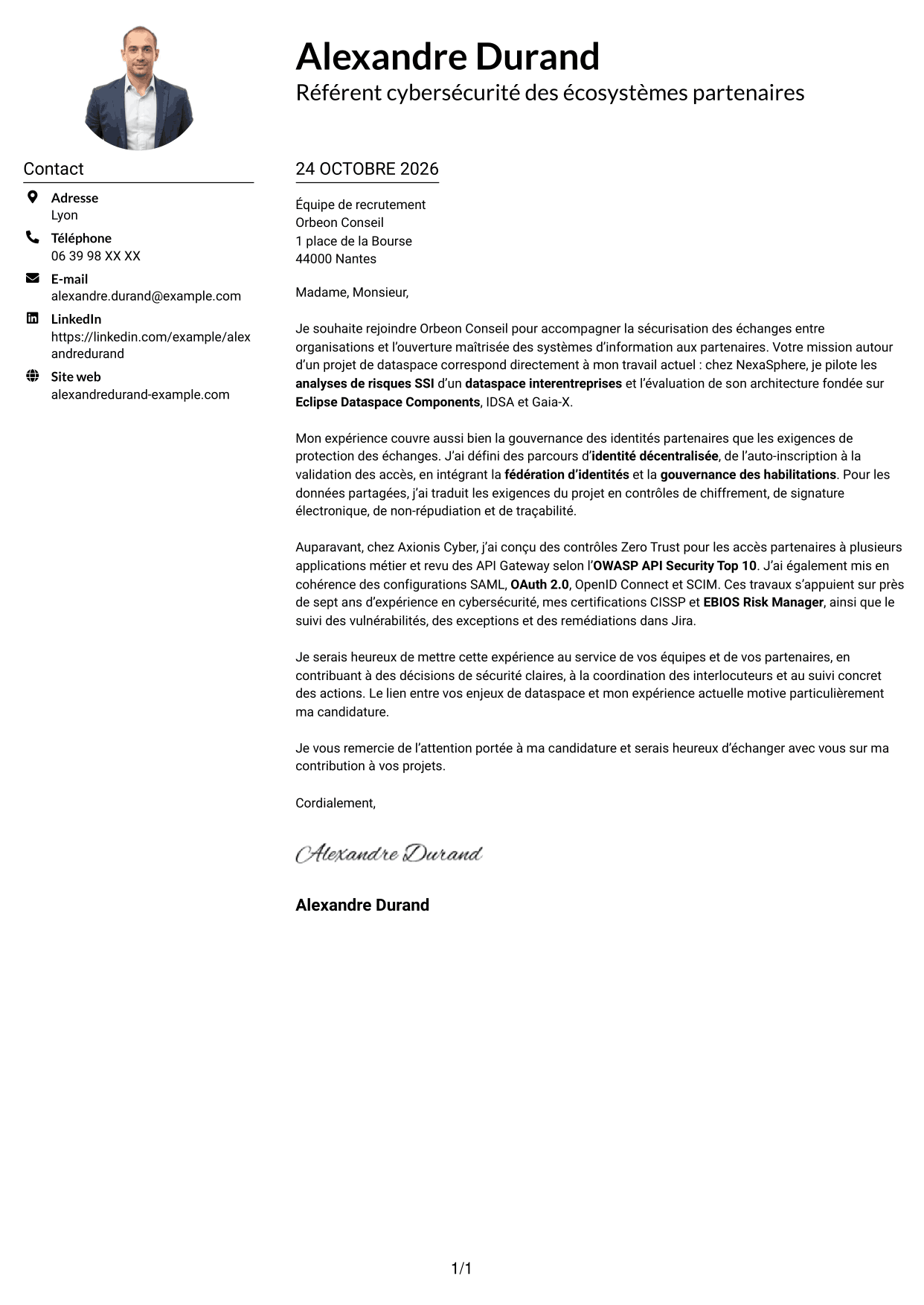 Exemple de lettre de motivation — page 1