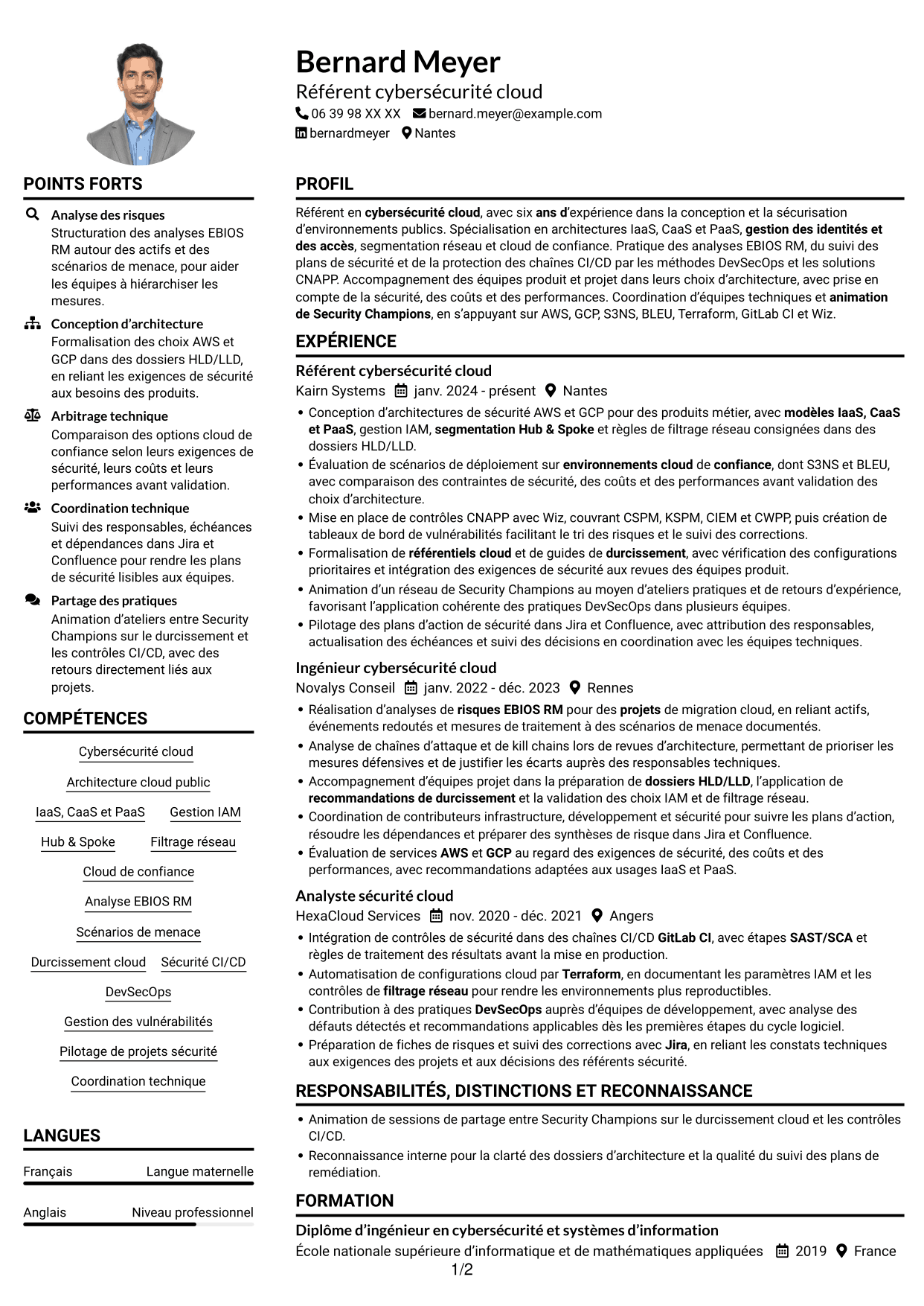 Référent cybersécurité cloud CV, page 1