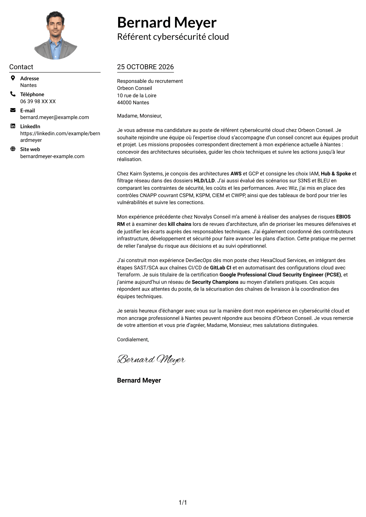 Exemple de lettre de motivation — page 1