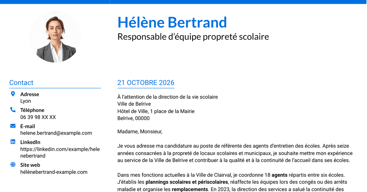 7 modèles de lettre de motivation pour Référente des agents d’entretien des écoles, avec exemples