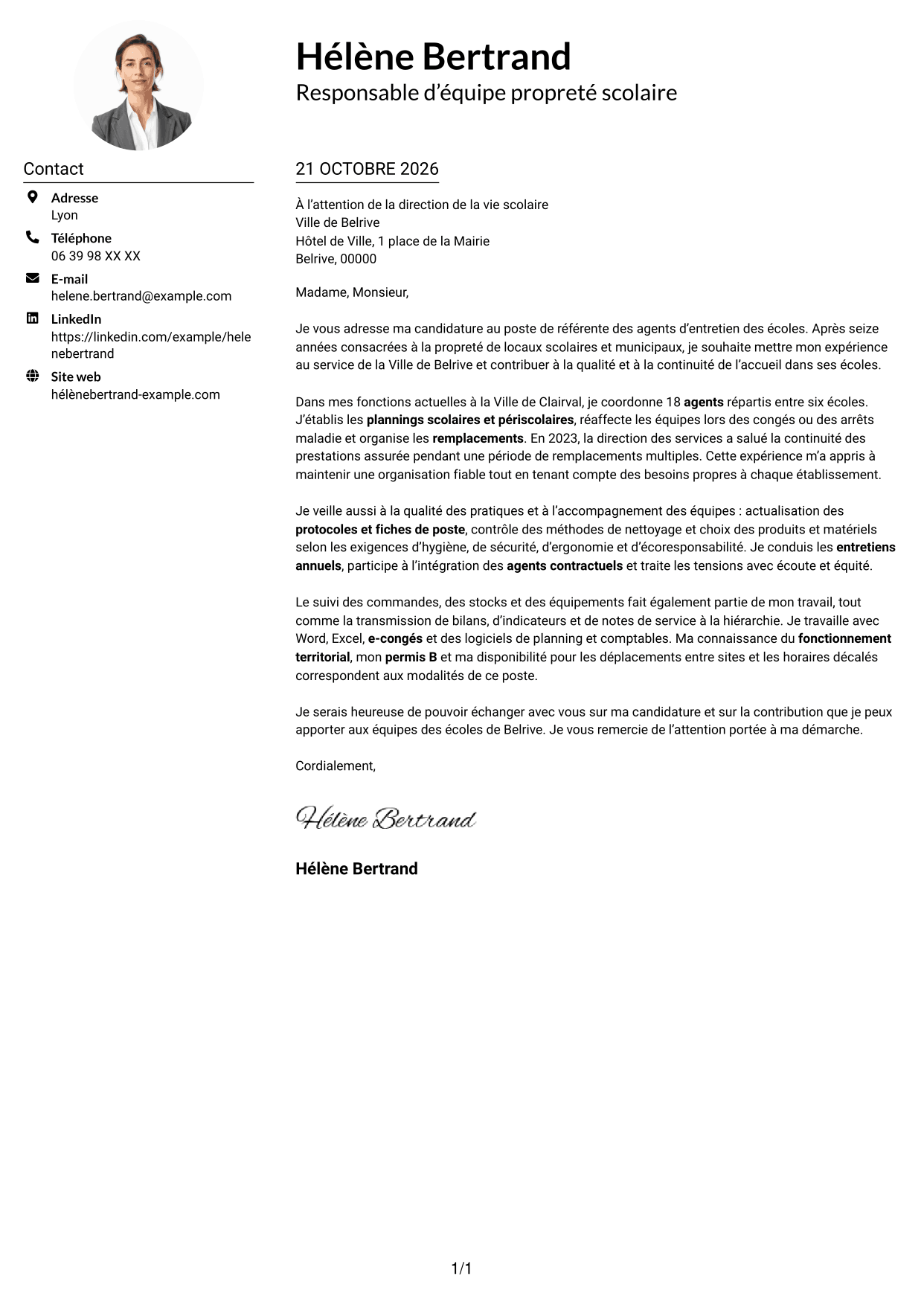 Exemple de lettre de motivation — page 1