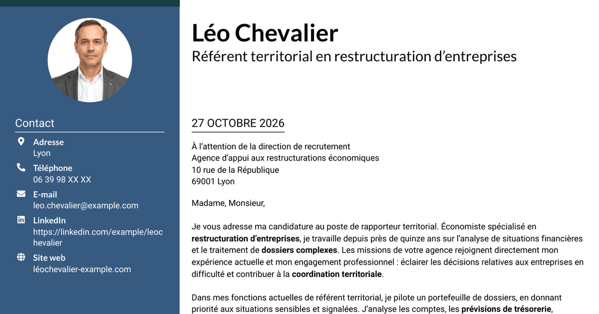 7 modèles de lettre de motivation pour Rapporteur territorial - Restructuration d’entreprises, avec exemples
