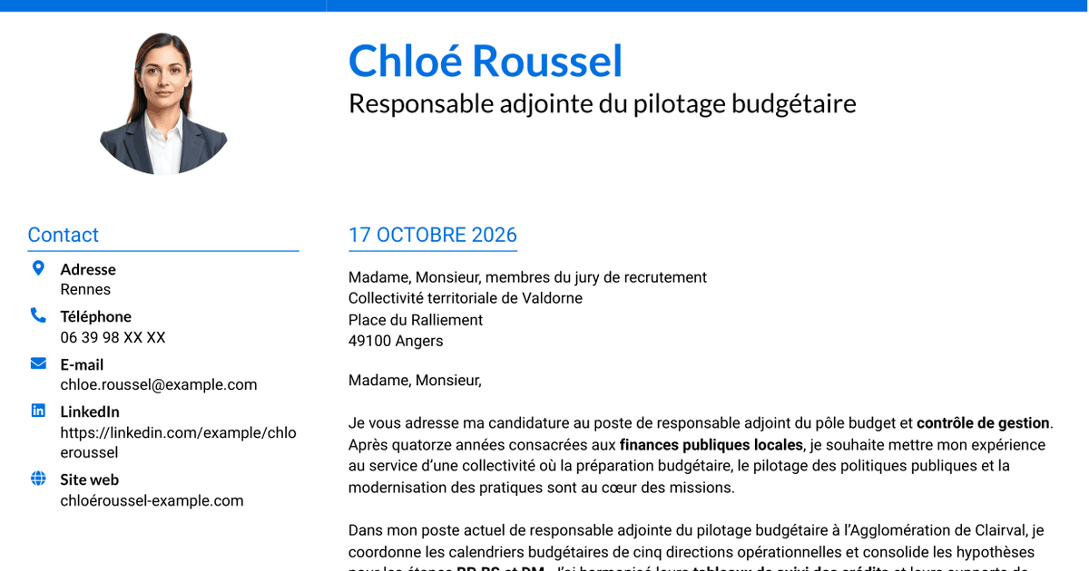 7 modèles de lettre de motivation pour Responsable adjoint du pôle budget et contrôle de gestion, avec exemples