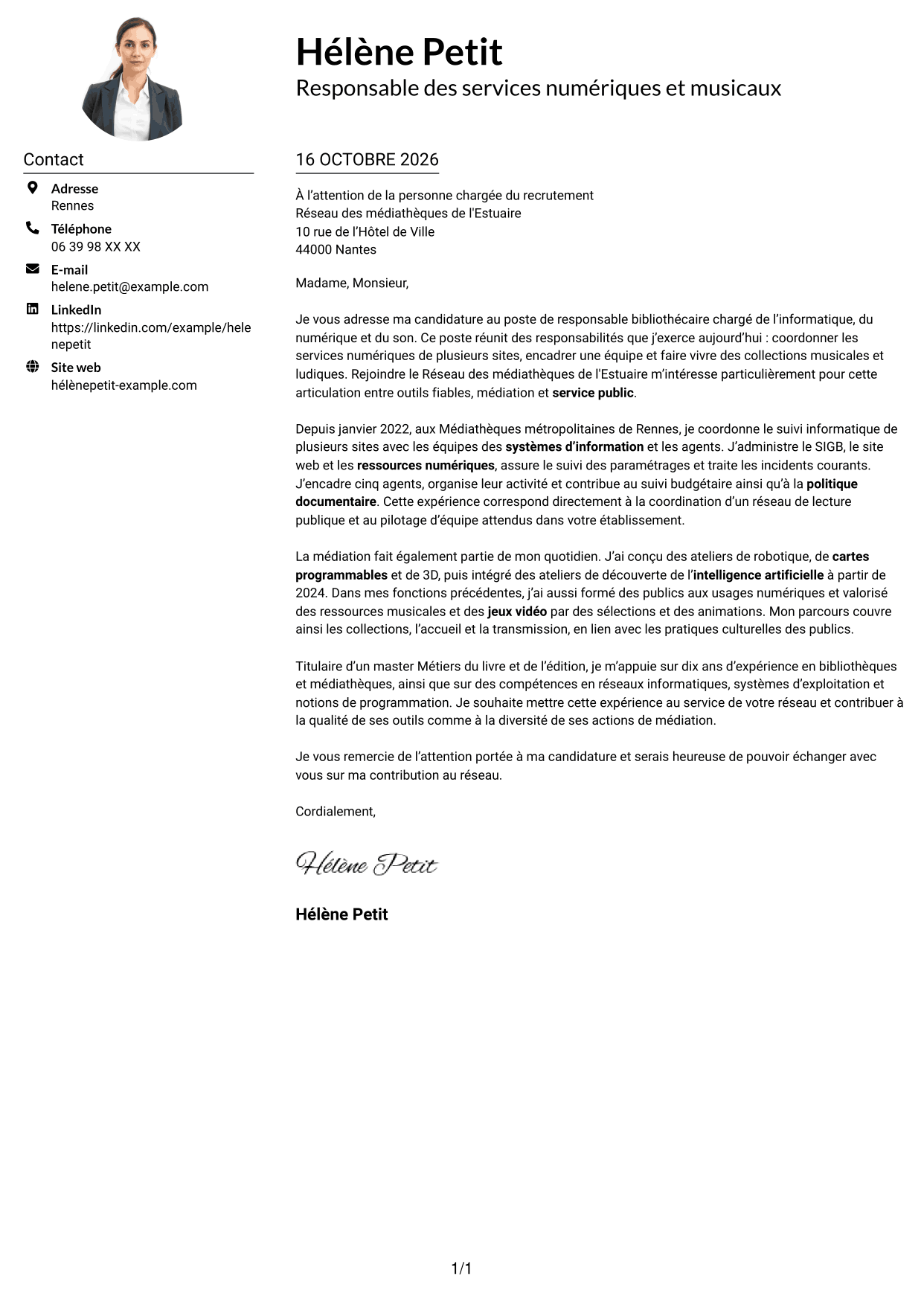Exemple de lettre de motivation — page 1