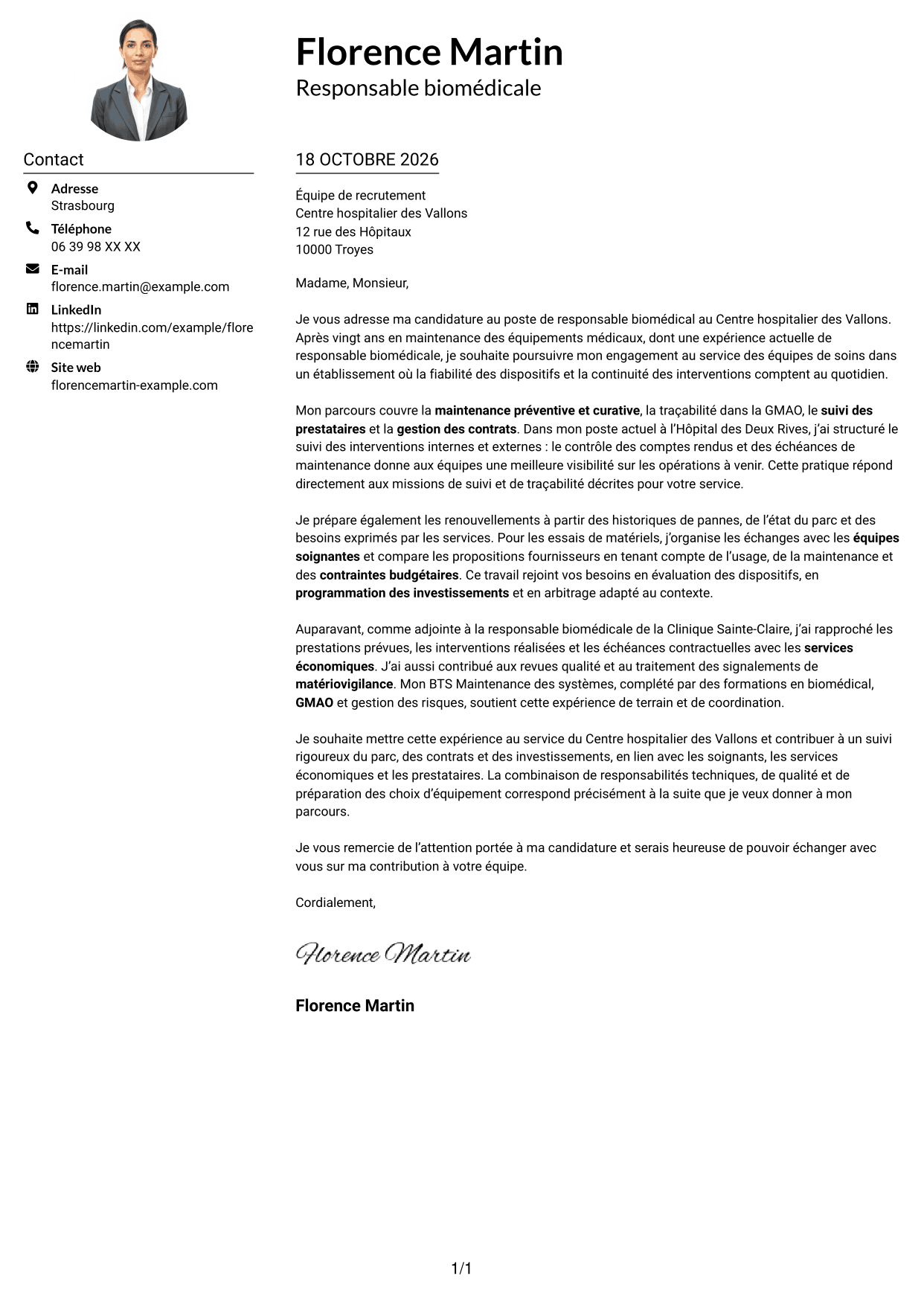 Exemple de lettre de motivation — page 1