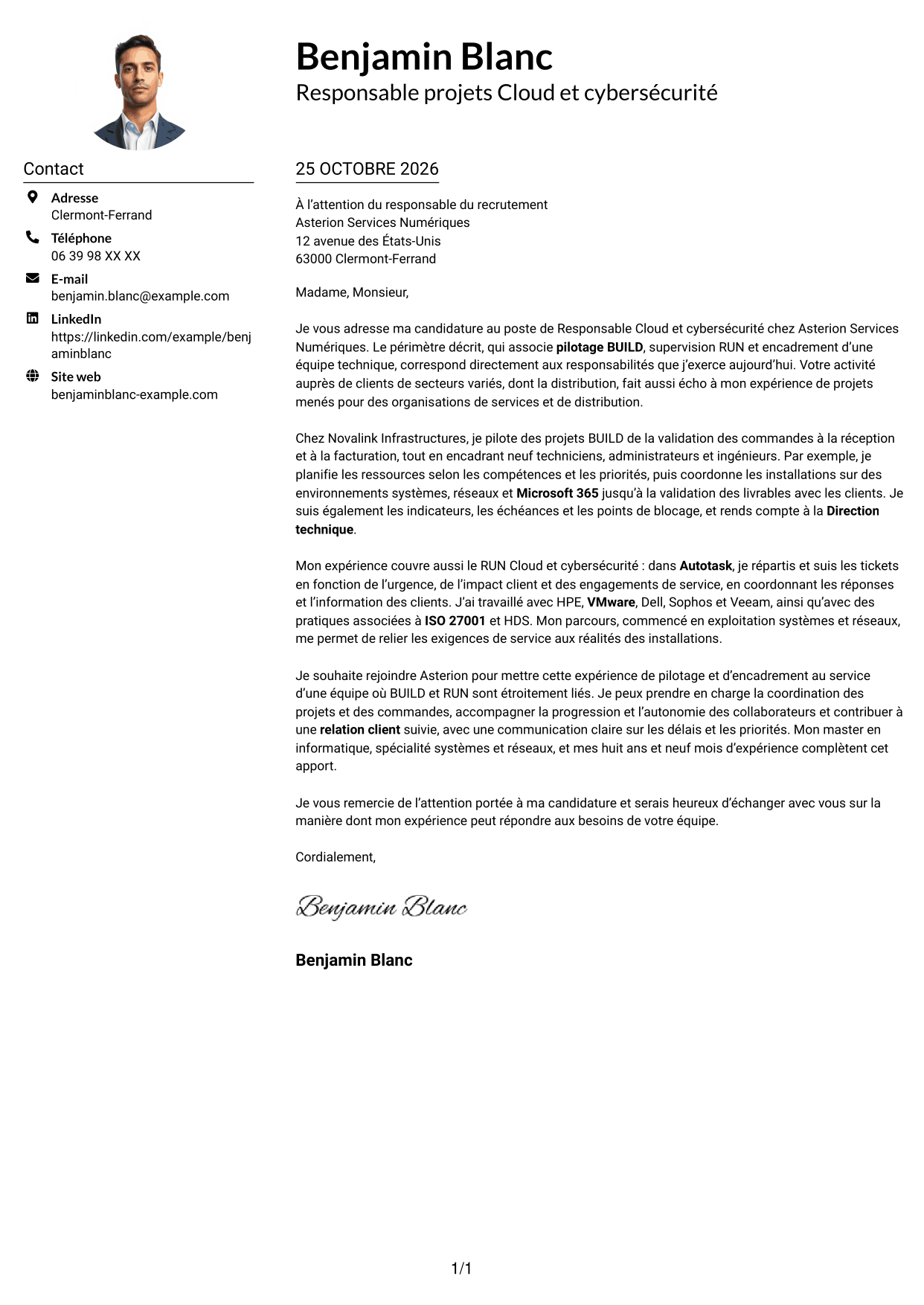 Exemple de lettre de motivation — page 1