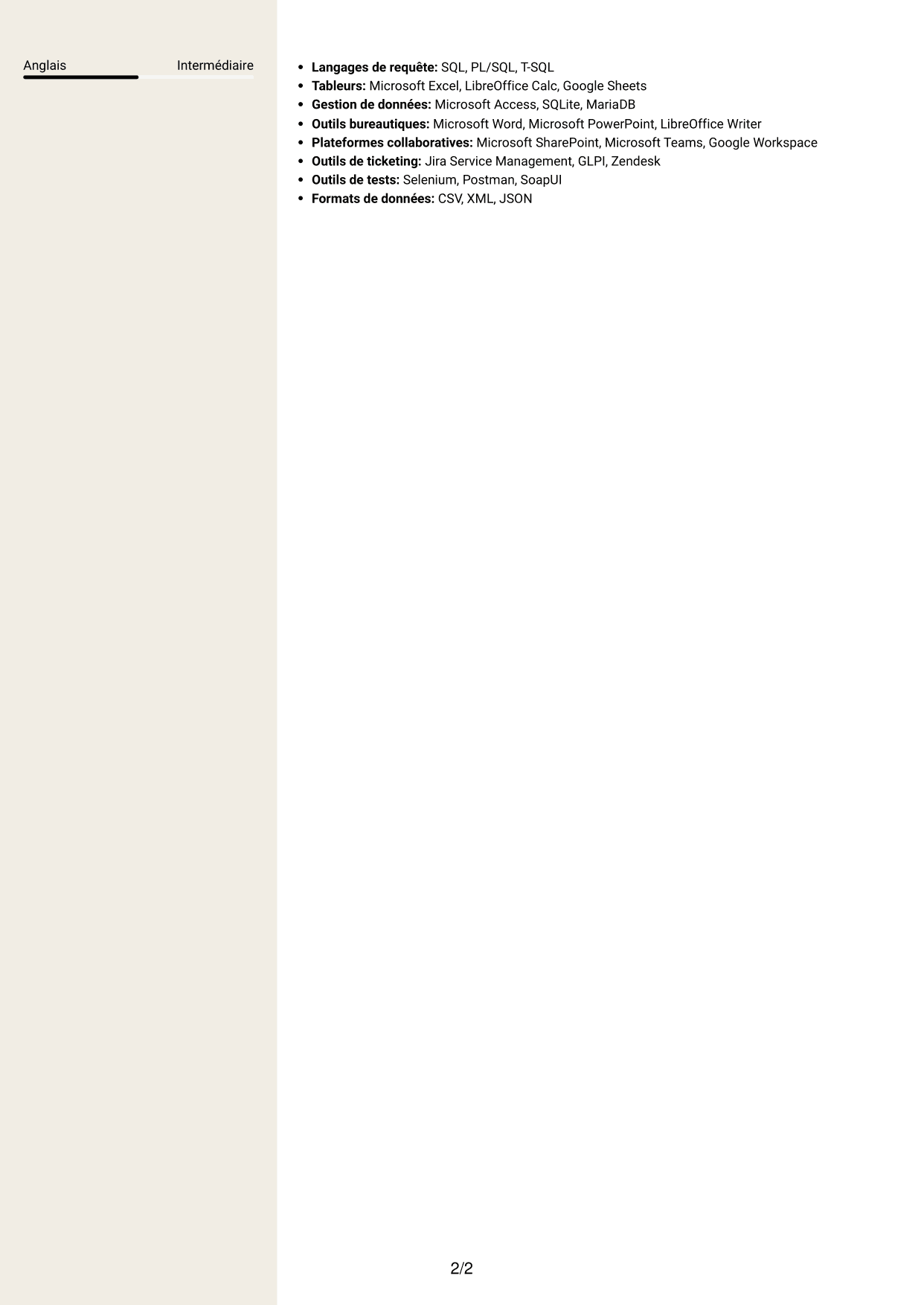 CV Fonceur (format à deux colonnes avec en-tête centré sans photo) : Responsable d’application utilisateur - Applications de l’autonomie, page 2