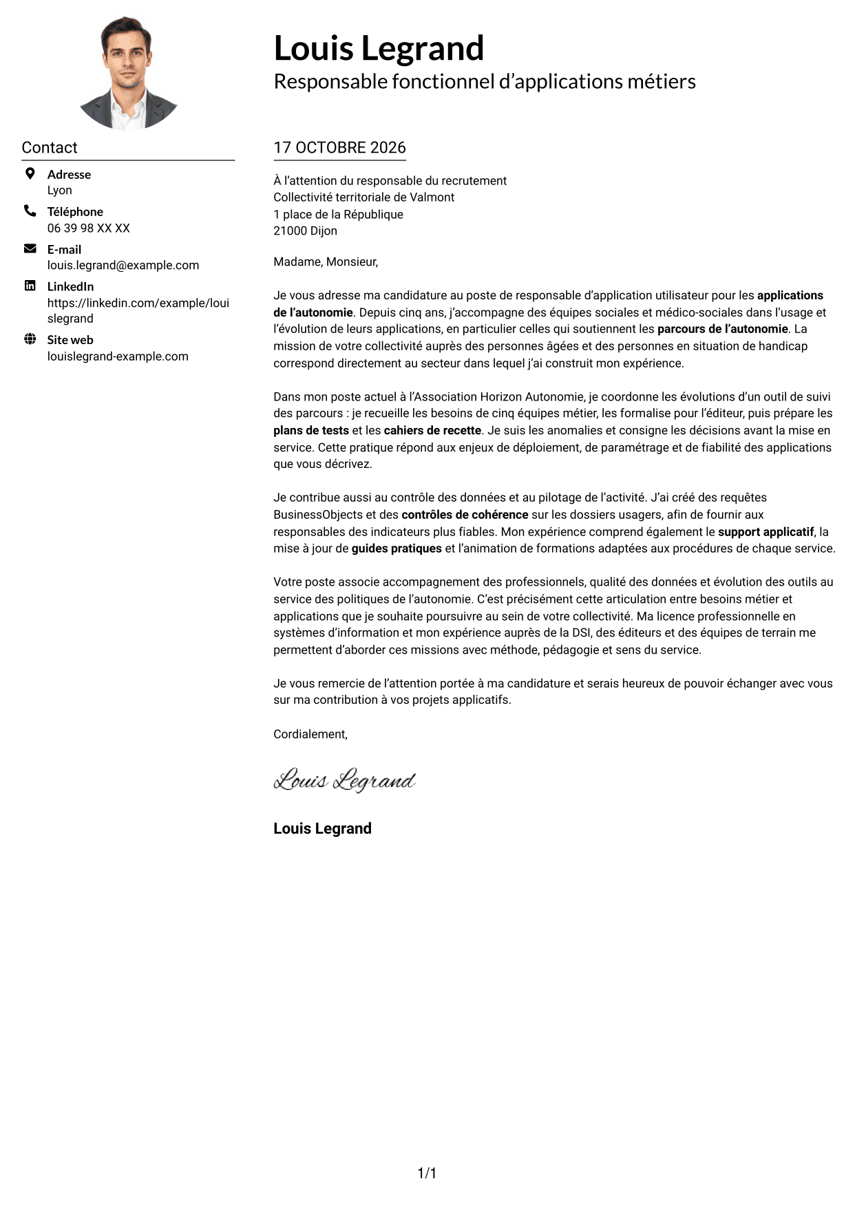 Exemple de lettre de motivation — page 1